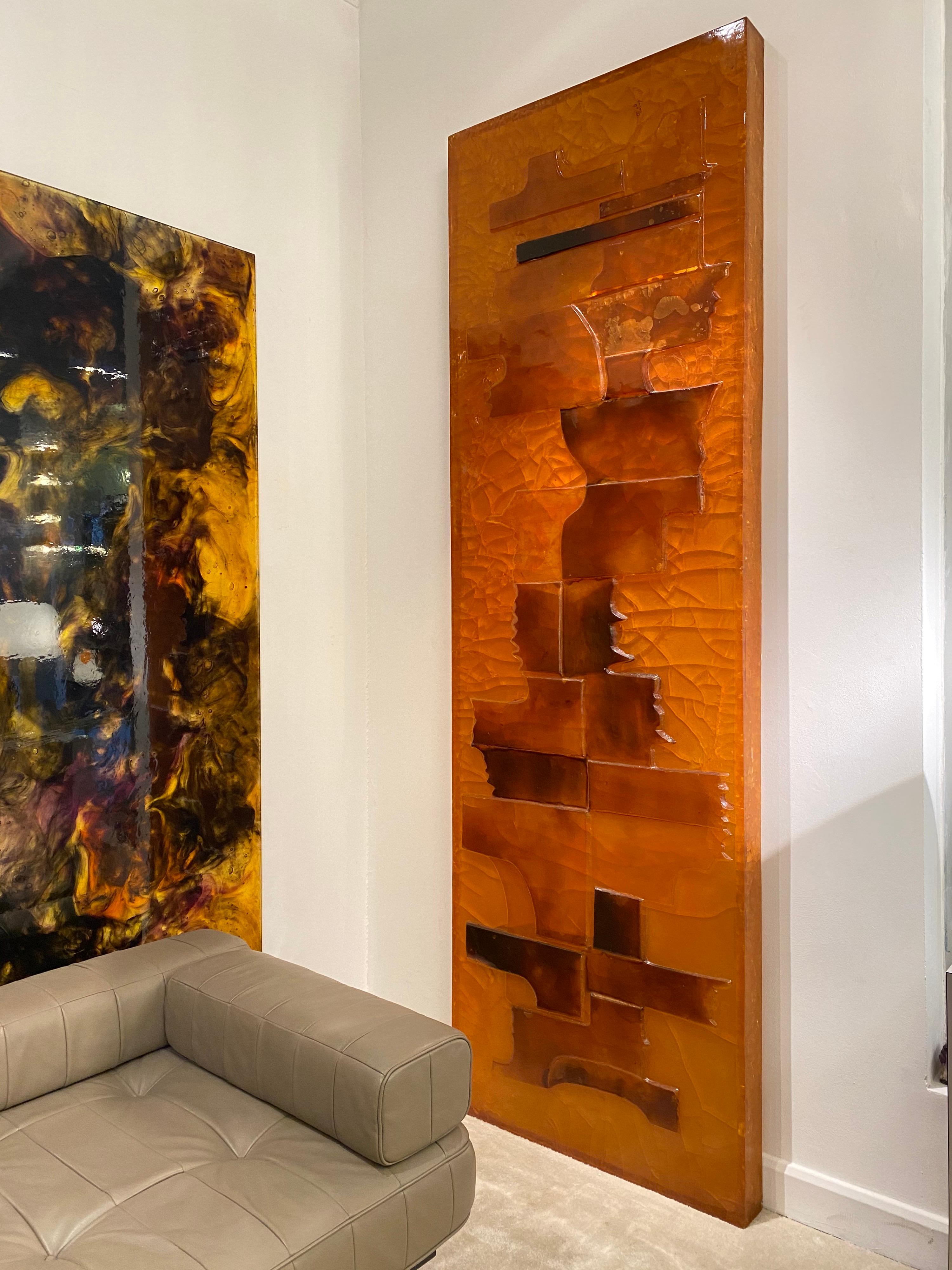 Unique large fractal resin wallpanel with orange and black abstract forms
Great vintage condition.