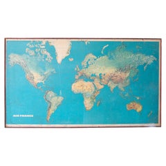 1970s Framed Air France World Wall Map, France