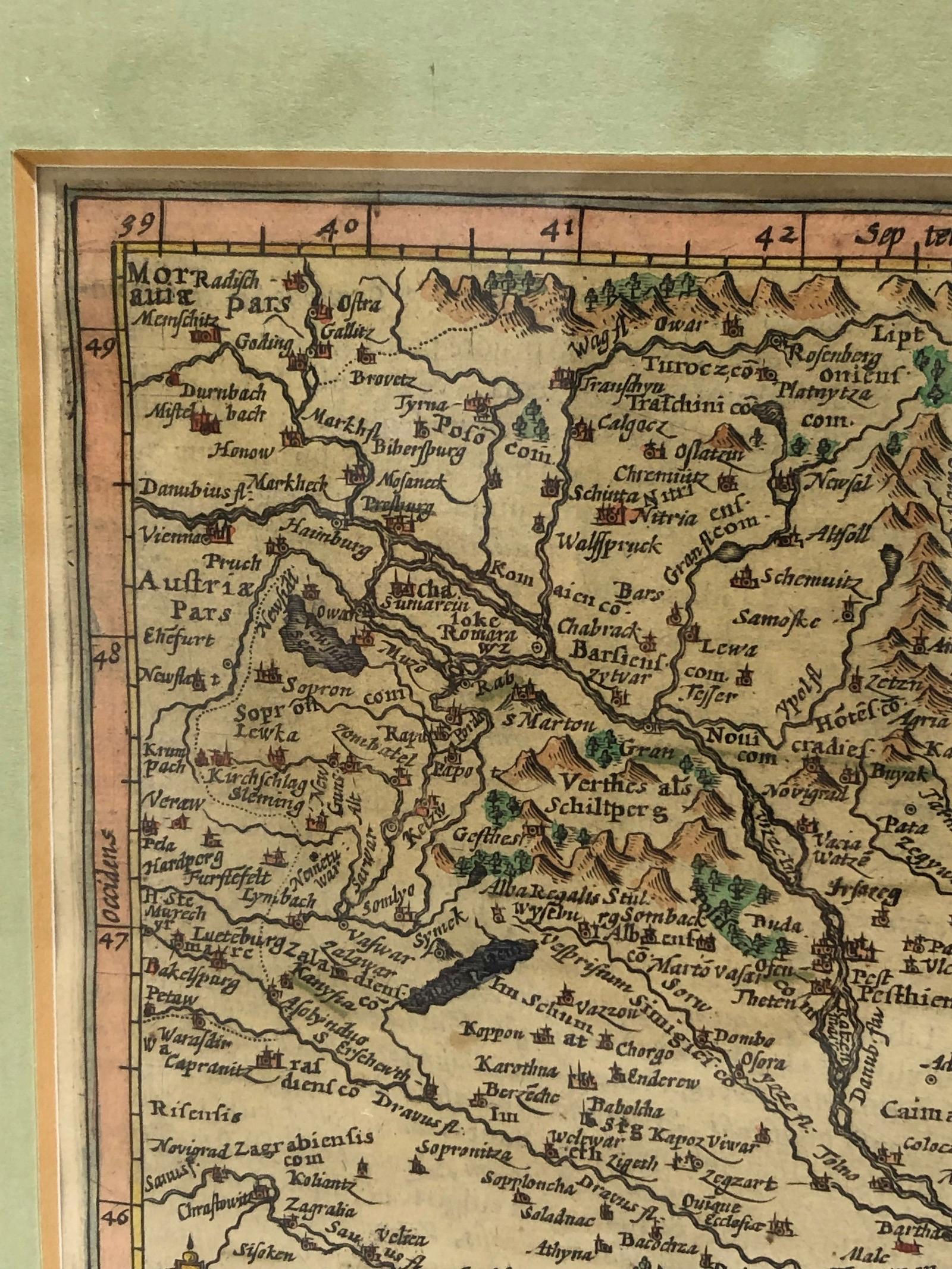 1970s Framed Antique Map of Hungaria Hungary 1629 Original For Sale 1
