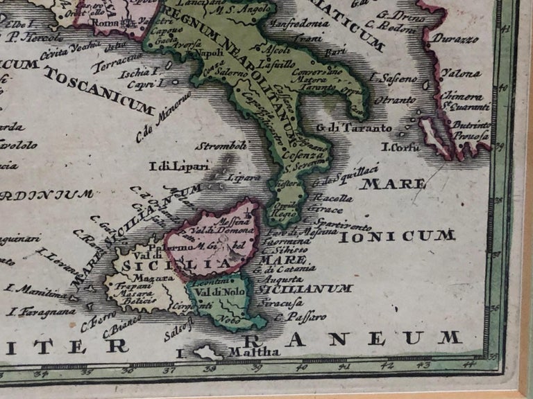 1970s Framed Antique Map of Italy 1746 Original For Sale 1
