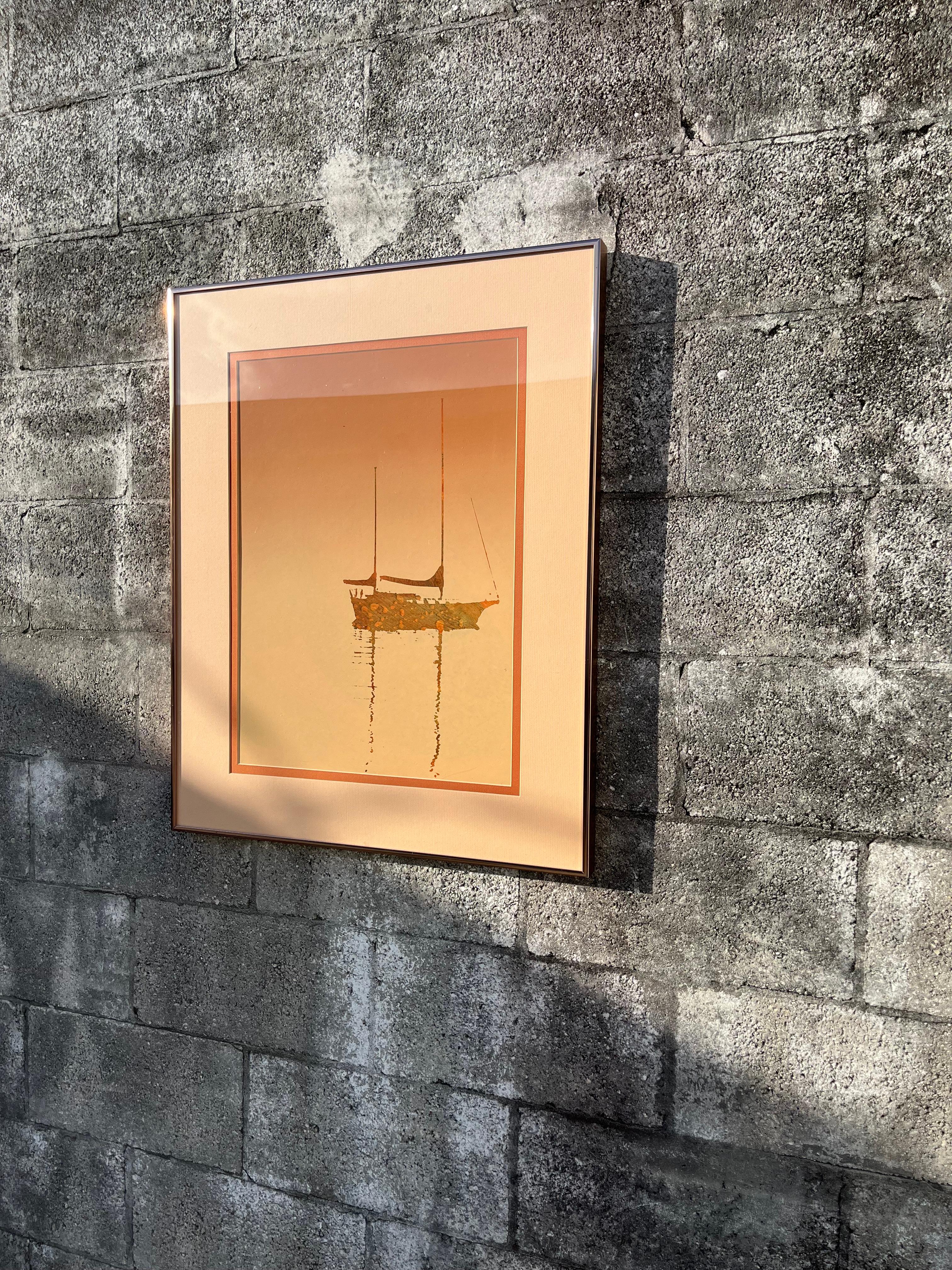 Lithographie monochrome en terre de Sienne brûlée encadrée des années 1970. en vente 3