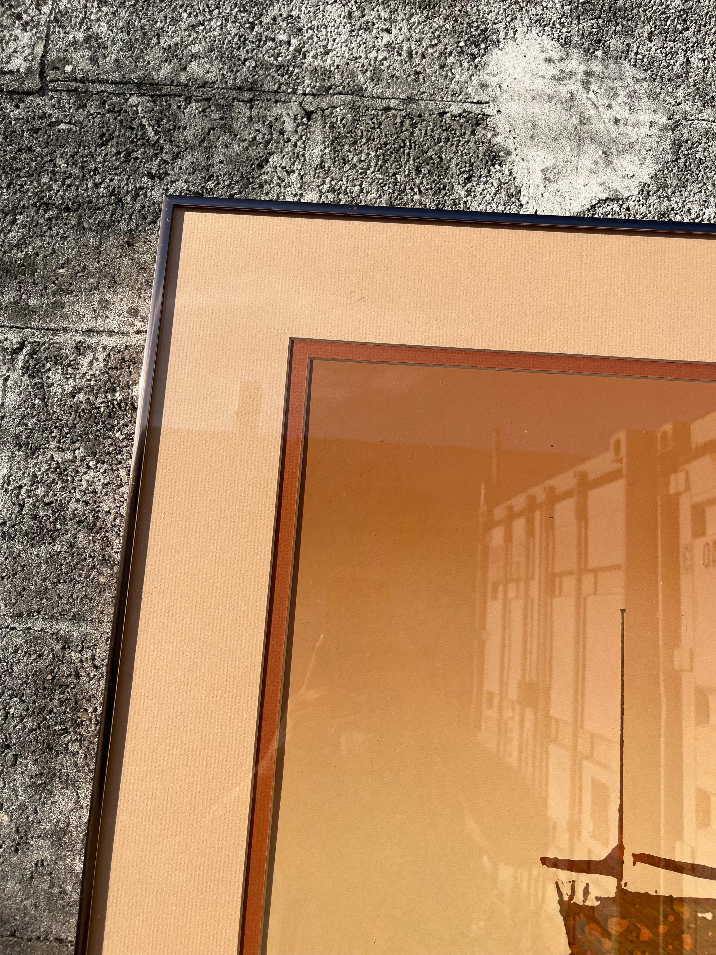 Lithographie monochrome en terre de Sienne brûlée encadrée des années 1970. en vente 4