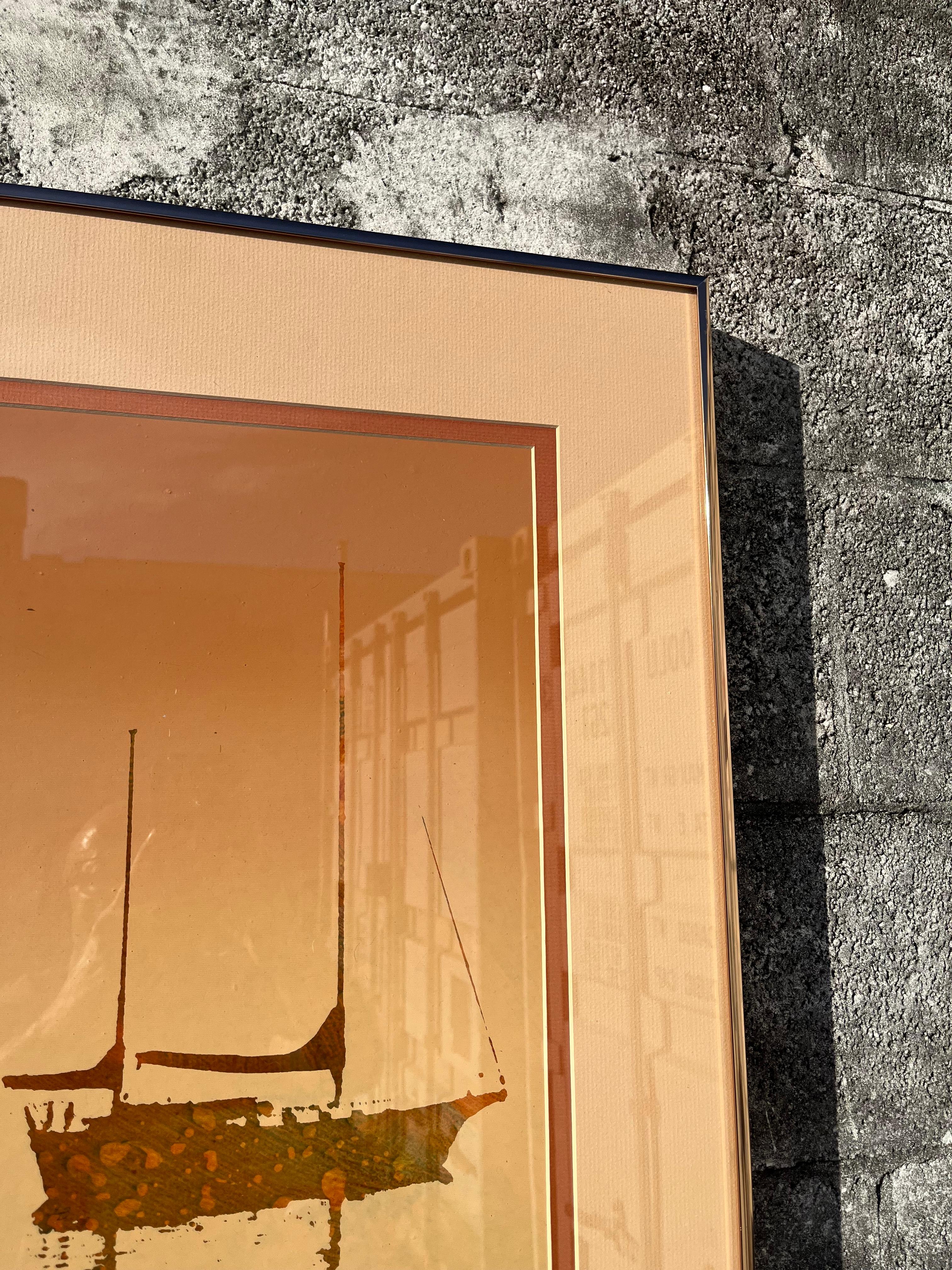 Lithographie monochrome en terre de Sienne brûlée encadrée des années 1970. en vente 5