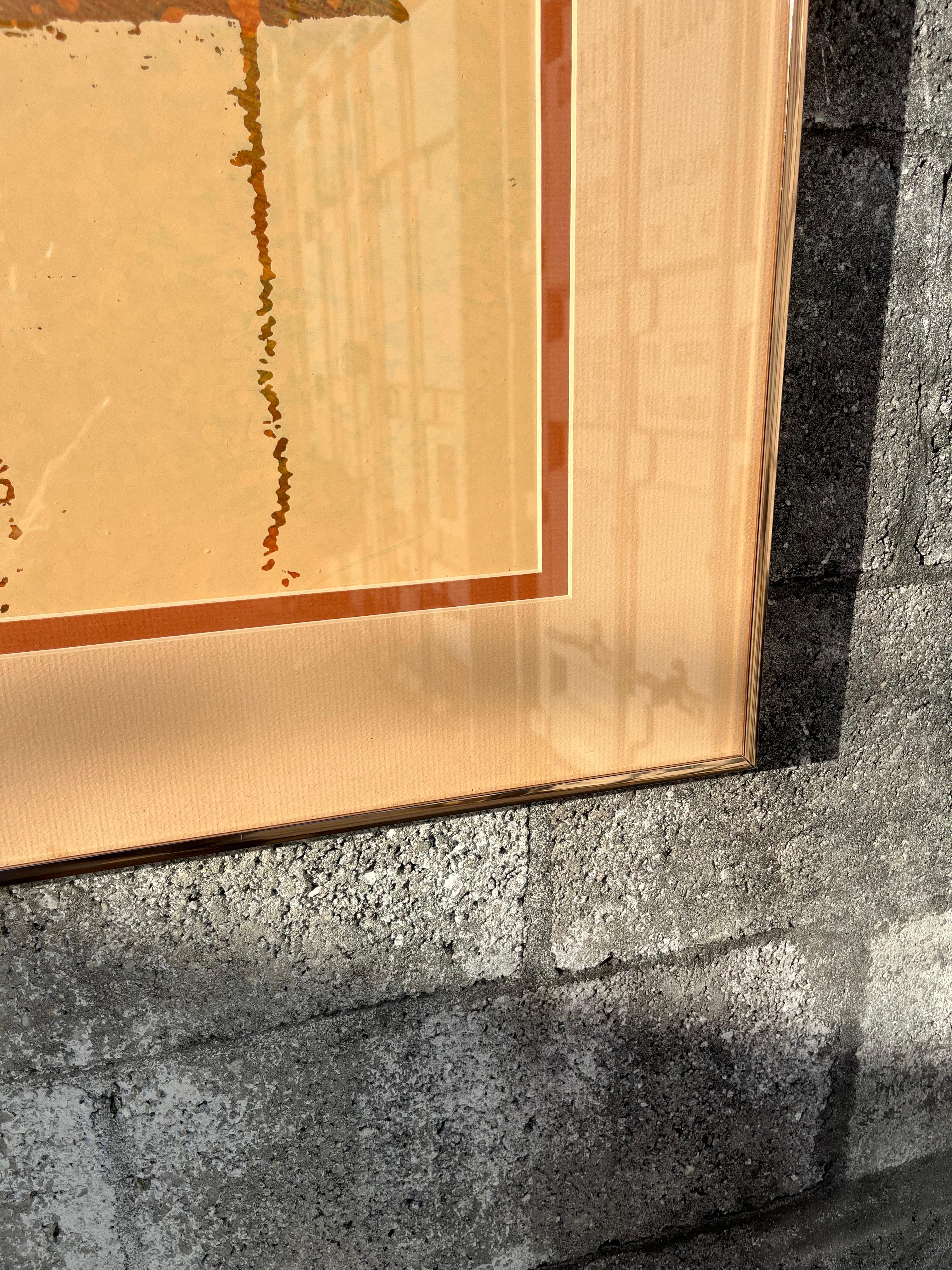 Lithographie monochrome en terre de Sienne brûlée encadrée des années 1970. en vente 7