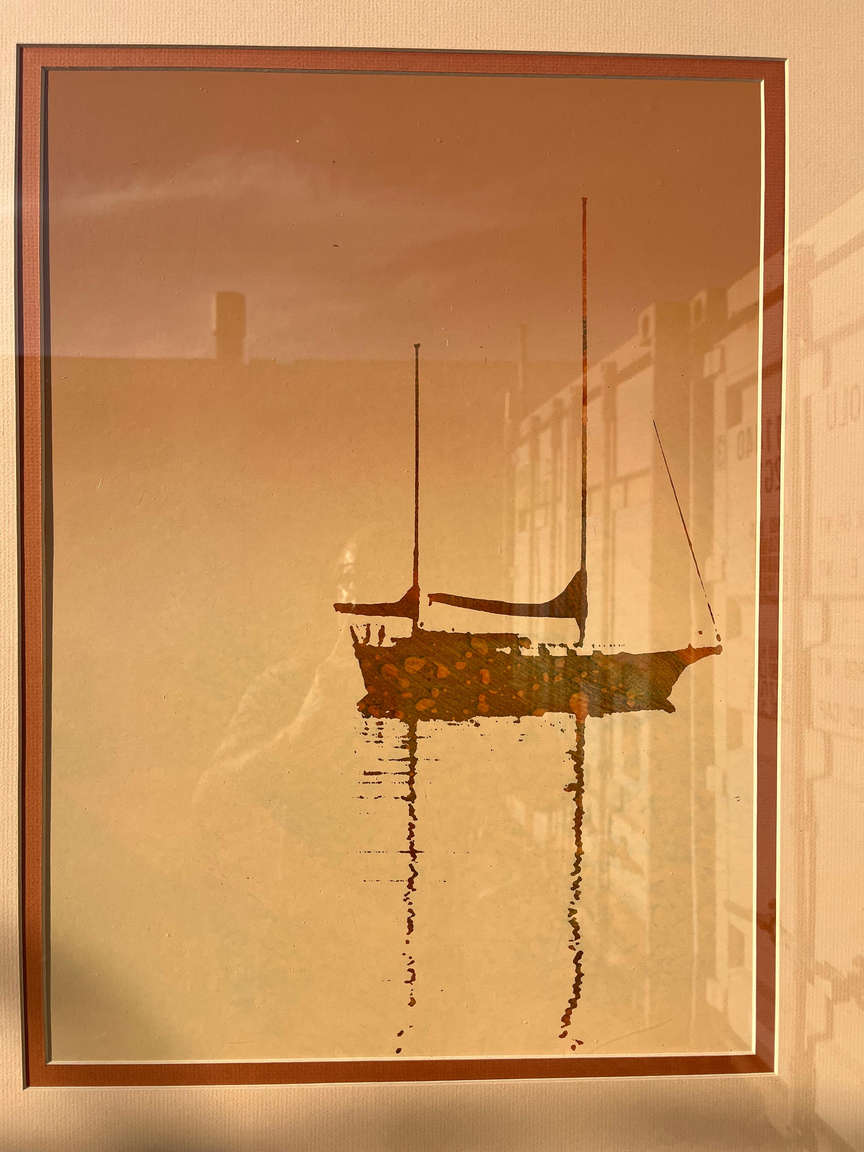 Lithographie monochrome en terre de Sienne brûlée encadrée des années 1970. en vente 8