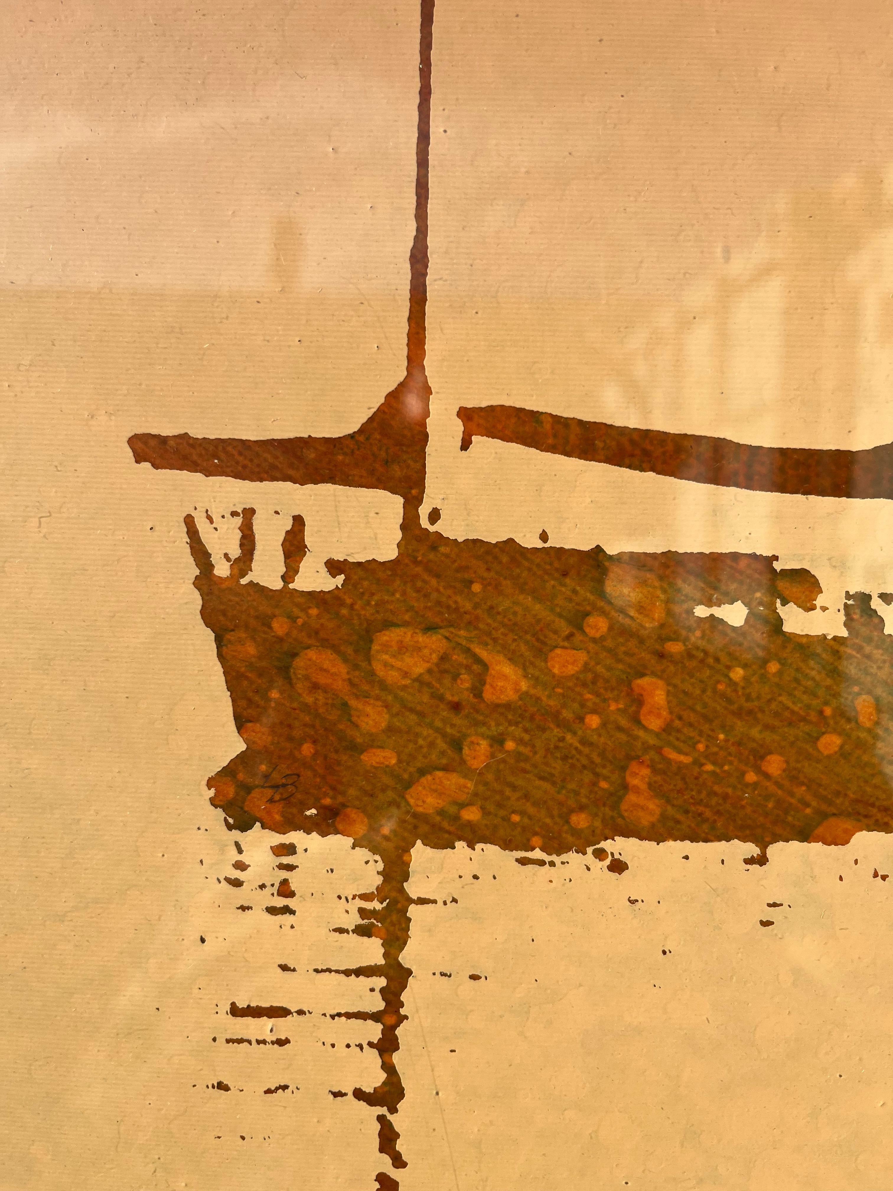 Lithographie monochrome en terre de Sienne brûlée encadrée des années 1970. en vente 9