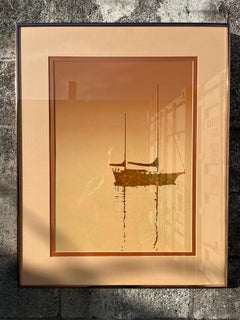 1970s Framed Burnt Sienna Monochromatic Lithograph.