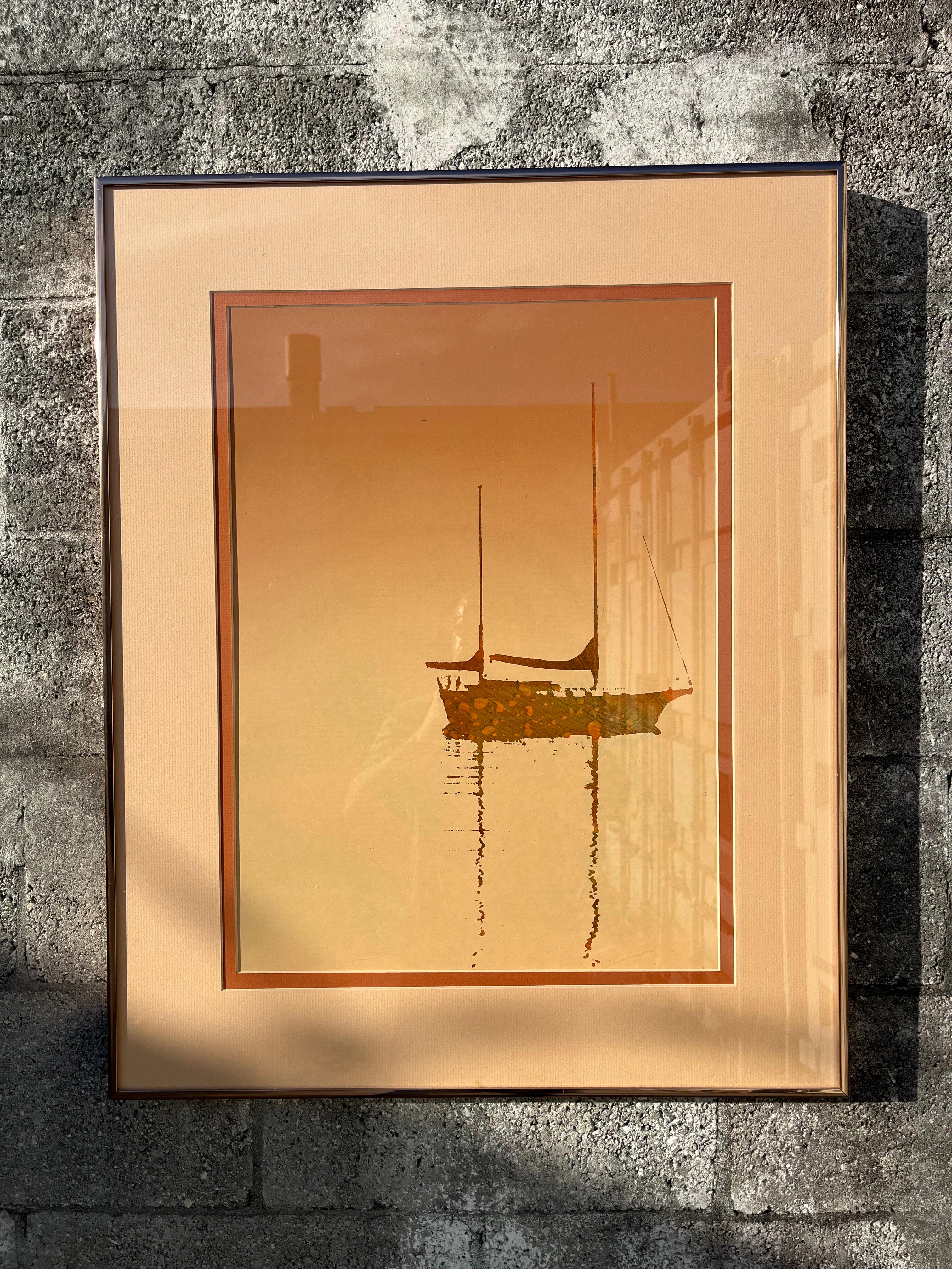 Fin du 20e siècle Lithographie monochrome en terre de Sienne brûlée encadrée des années 1970. en vente