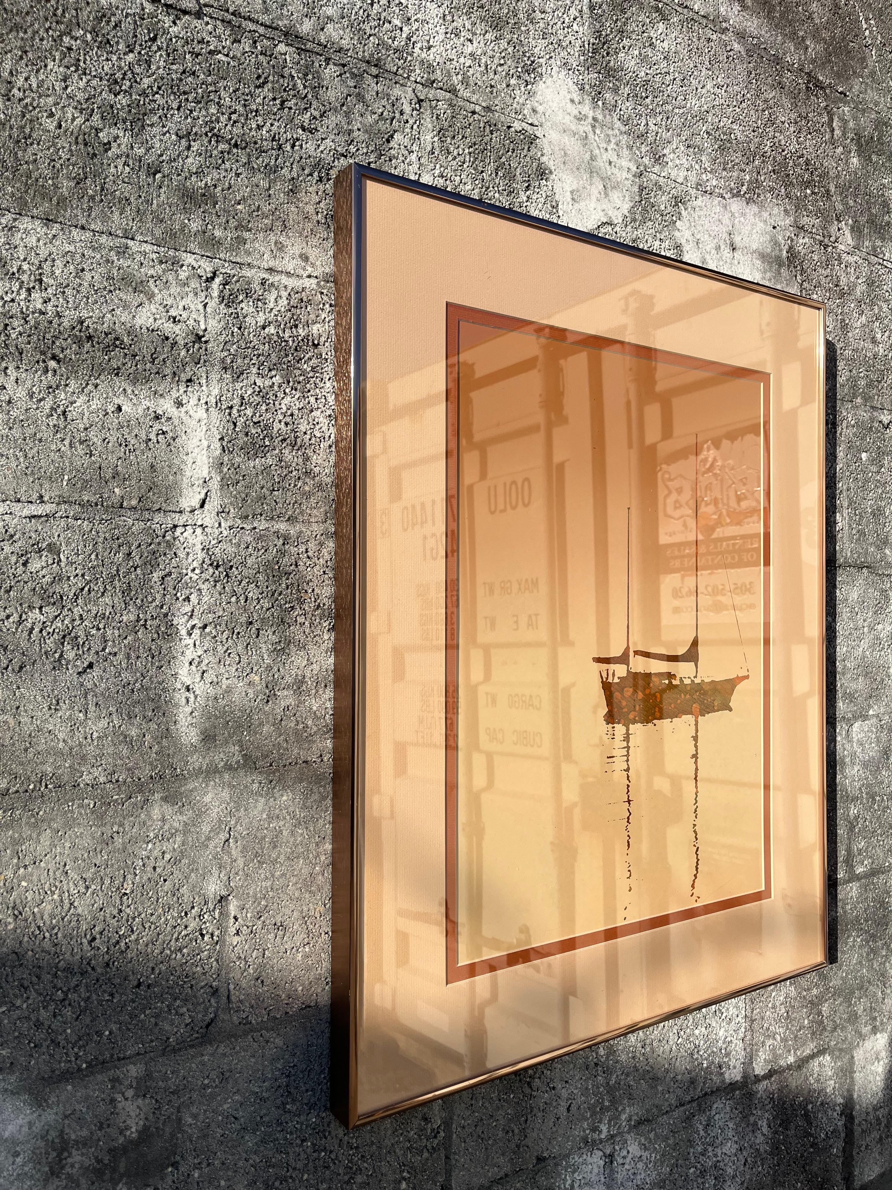 Lithographie monochrome en terre de Sienne brûlée encadrée des années 1970. en vente 1