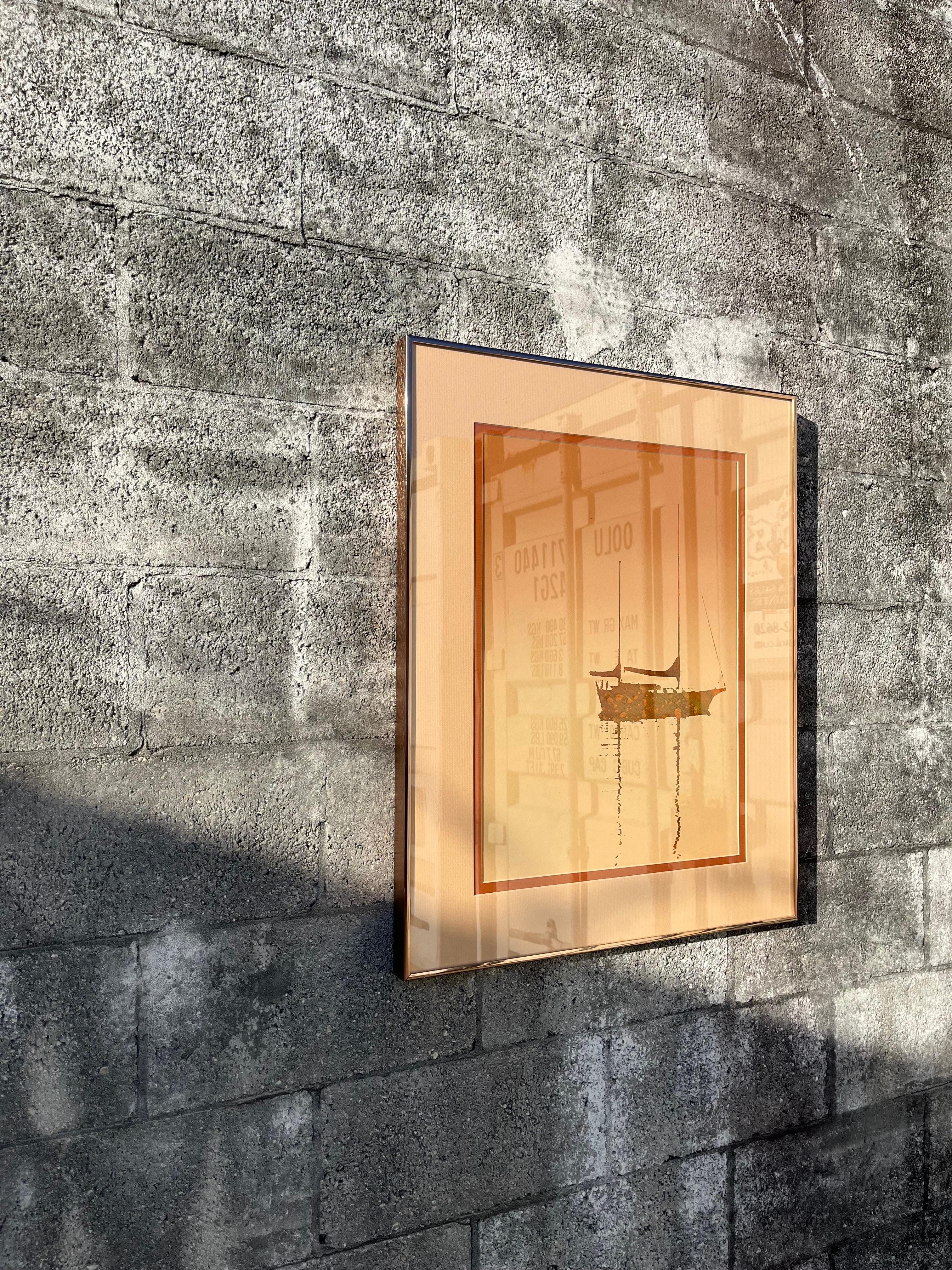 Lithographie monochrome en terre de Sienne brûlée encadrée des années 1970. en vente 2