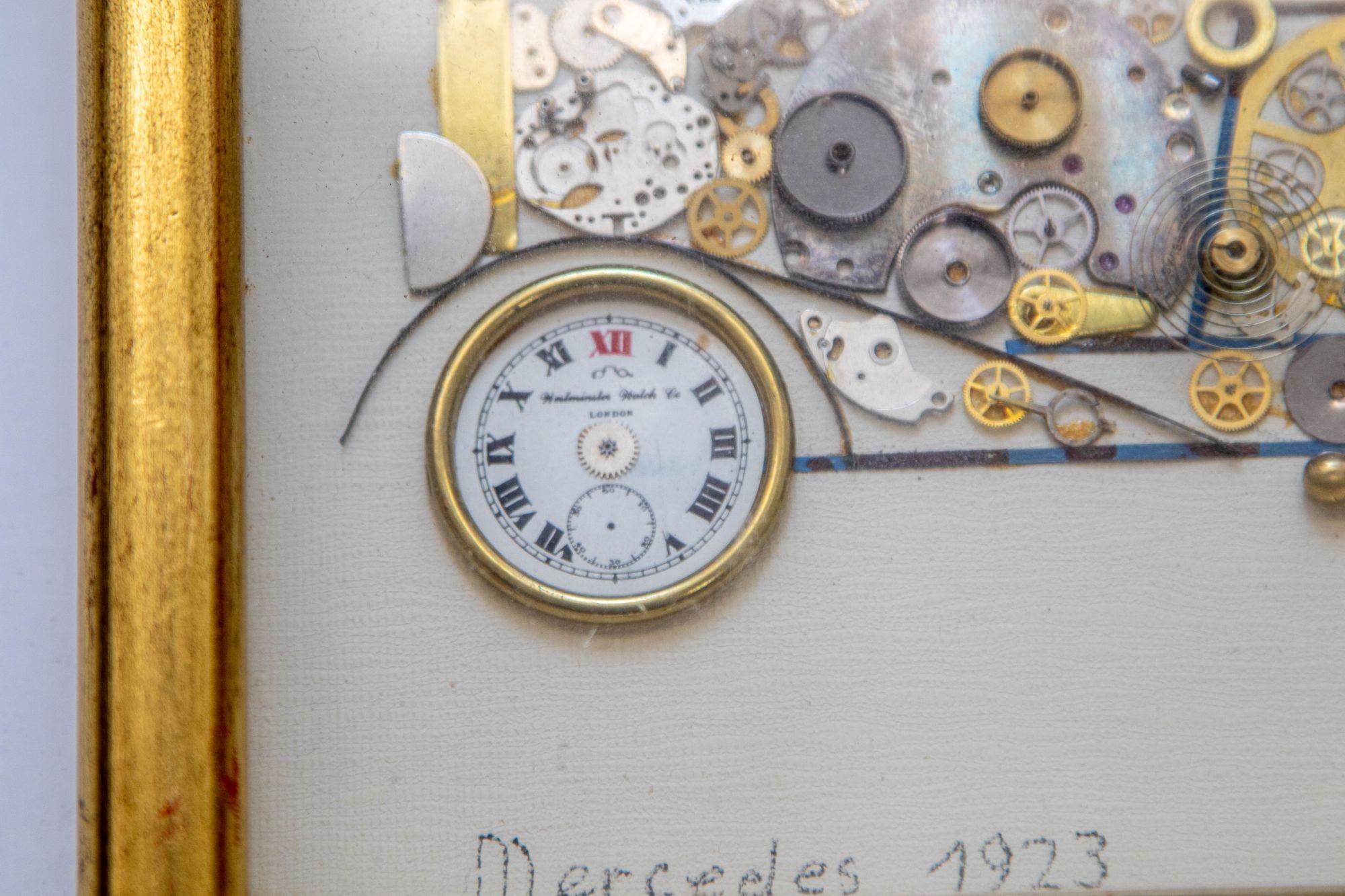 20th Century 1970s Framed L. Kersh of London Horological Collage Mercedes Benz 1923 Signed