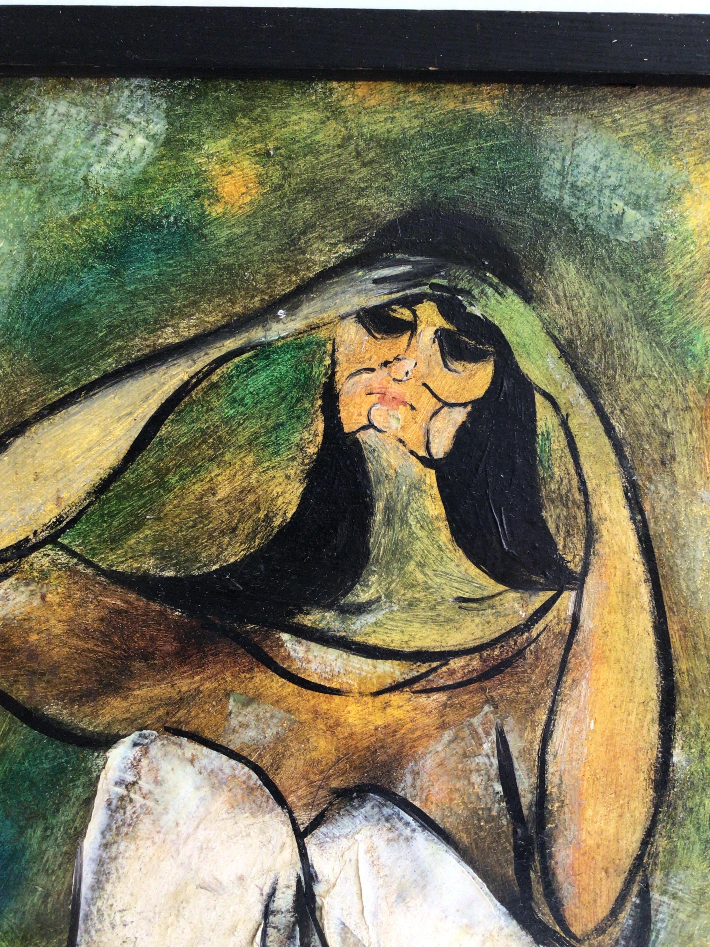 1970s Framed Oil Painting on Canvas of Woman Sitting In Good Condition For Sale In Tarrytown, NY