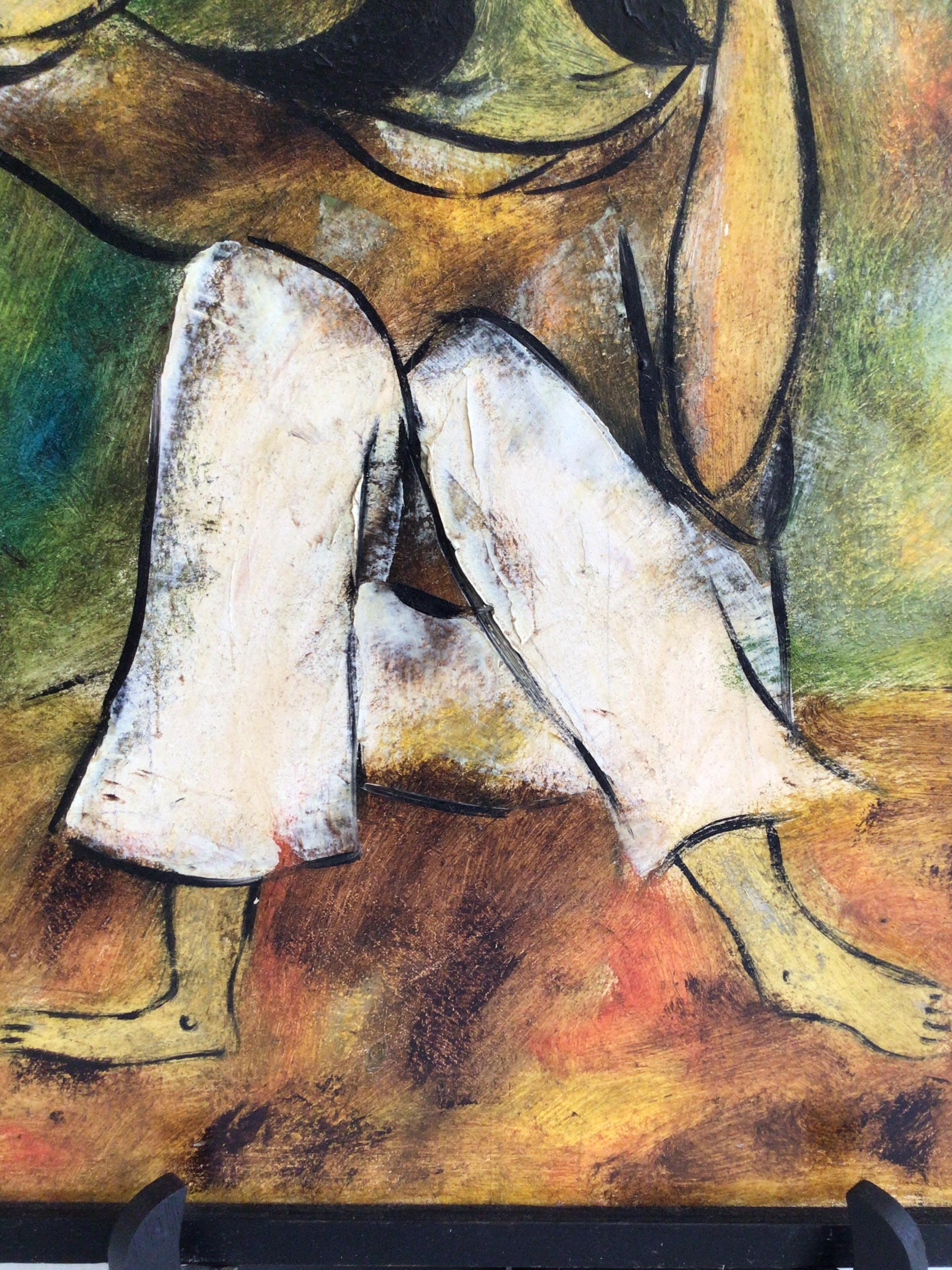 Late 20th Century 1970s Framed Oil Painting on Canvas of Woman Sitting For Sale