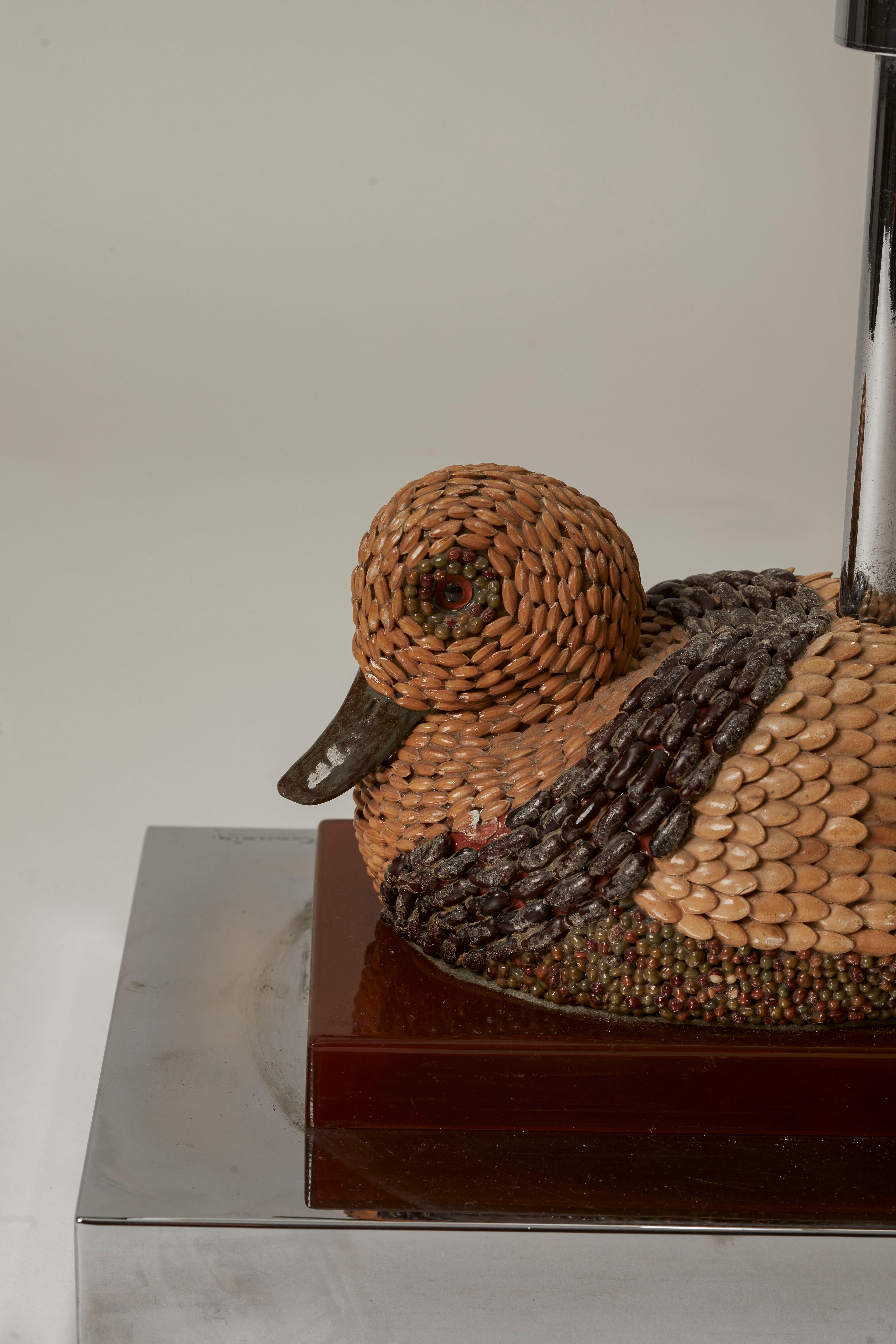 1970's France Beaded Duck on Resin & Metal Stand In Good Condition For Sale In Aspen, CO