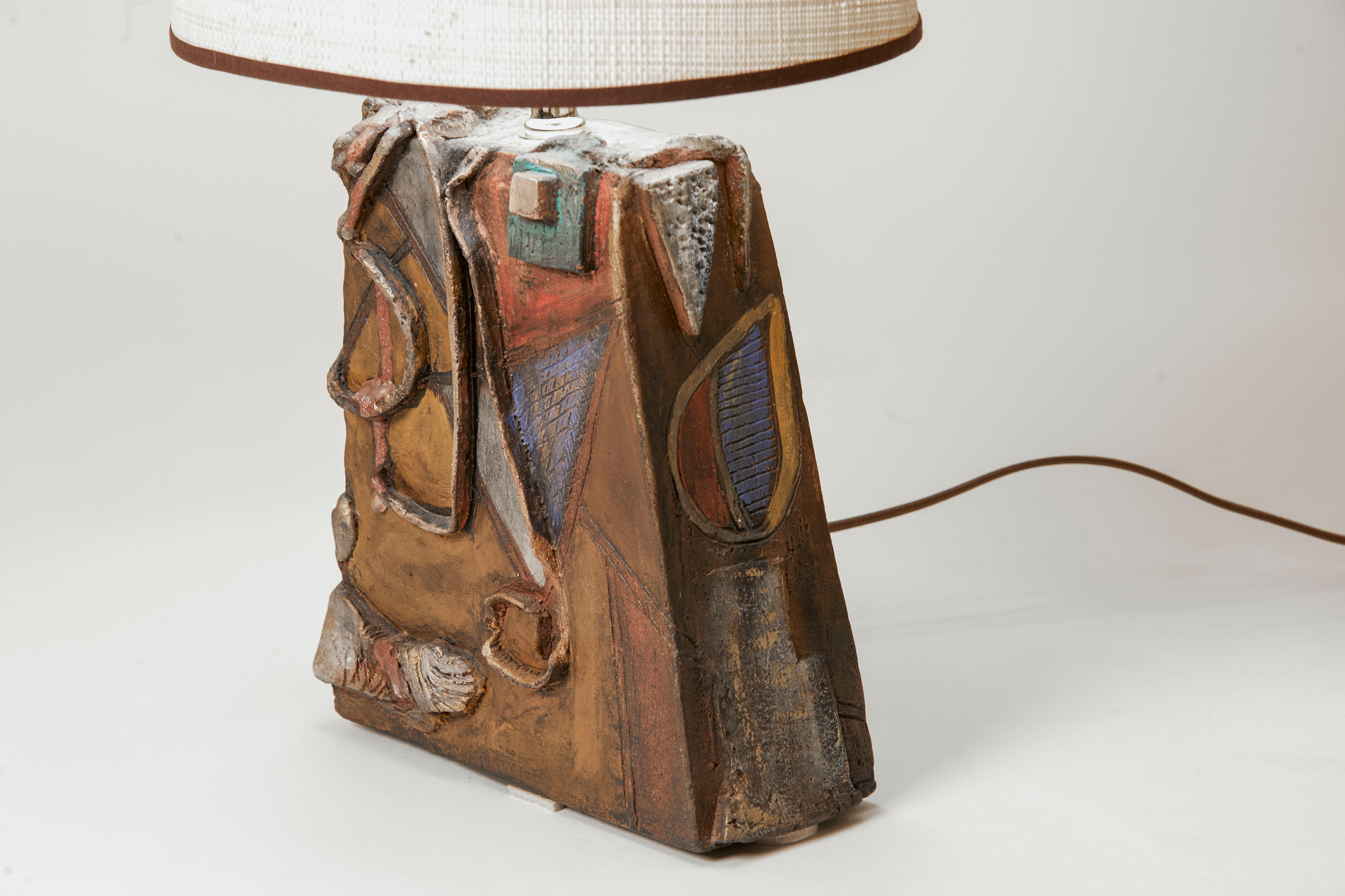French 1970's France Unique Abstract Pottery Lamp For Sale
