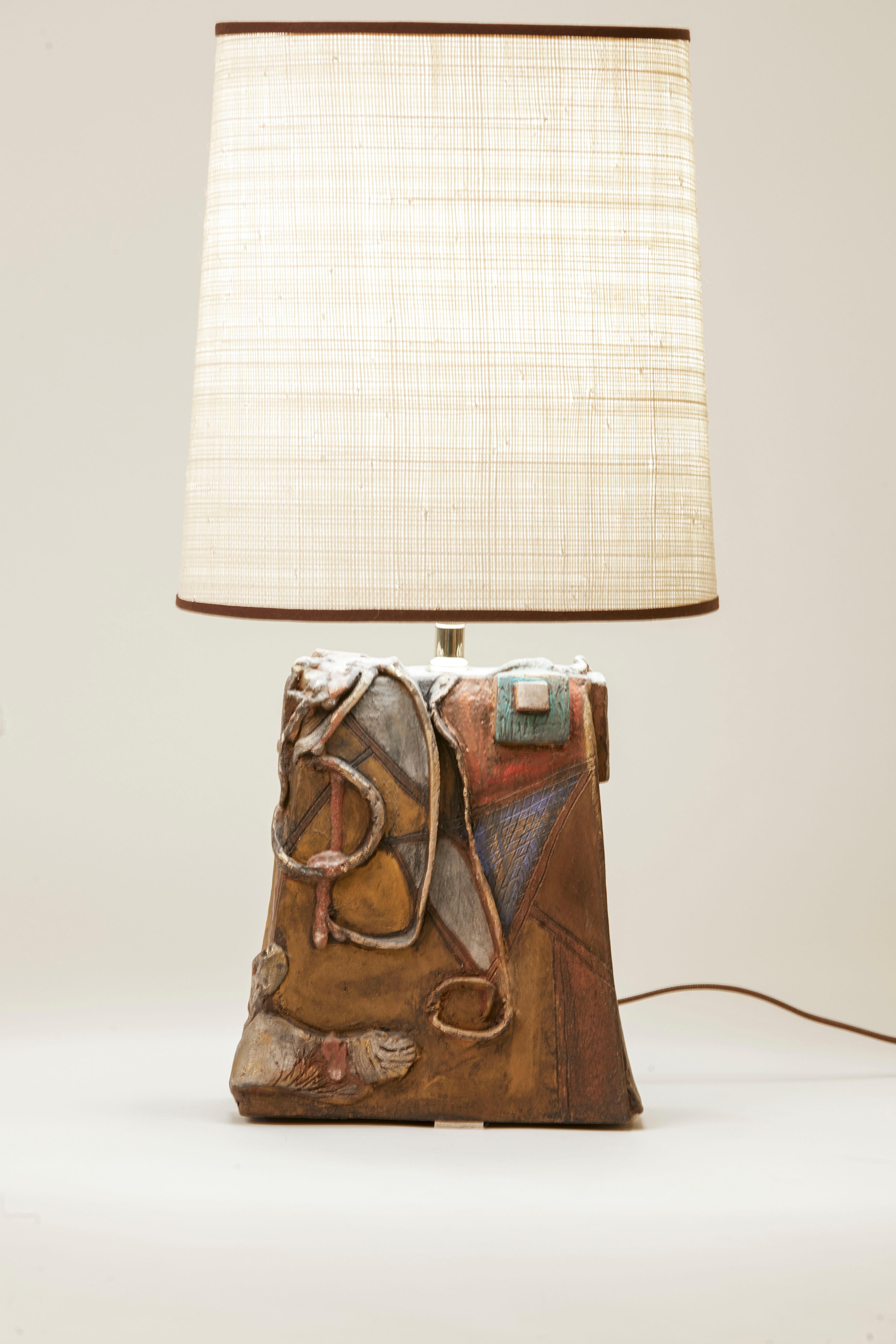 Late 20th Century 1970's France Unique Abstract Pottery Lamp For Sale