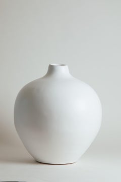 1970s France White Matte Pottery Vase from Vallauris Round