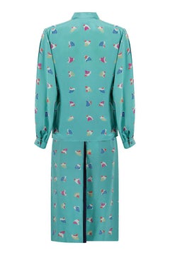 1970s Franck Olivier Novelty Fan Print Skirt Suit