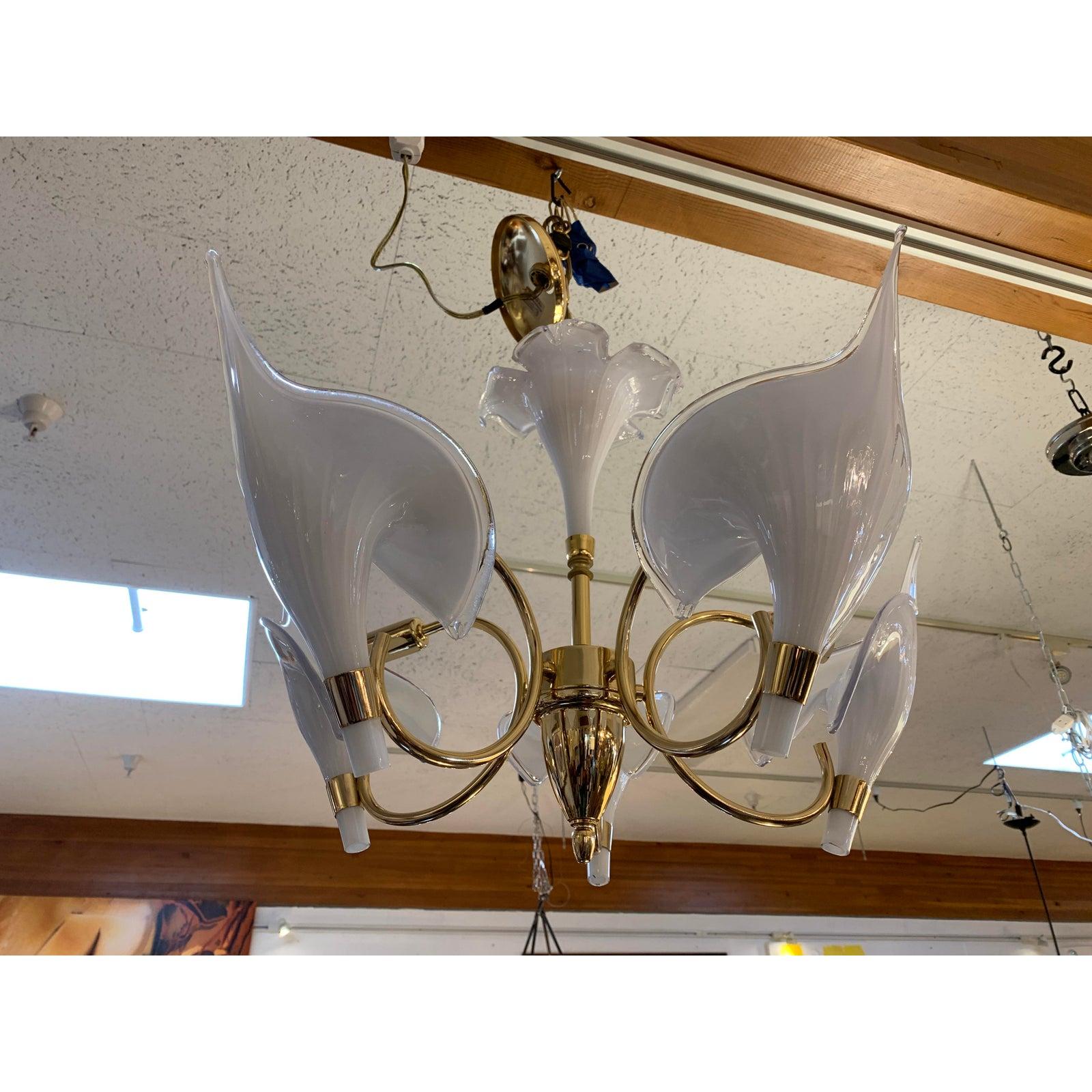 1970s Franco Luce Murano Glass Cala 5-Lily Chandelier For Sale 3