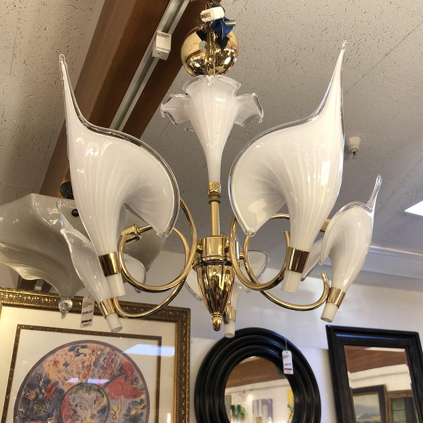 1970s Franco Luce Murano Glass Cala 5-Lily Chandelier For Sale 4