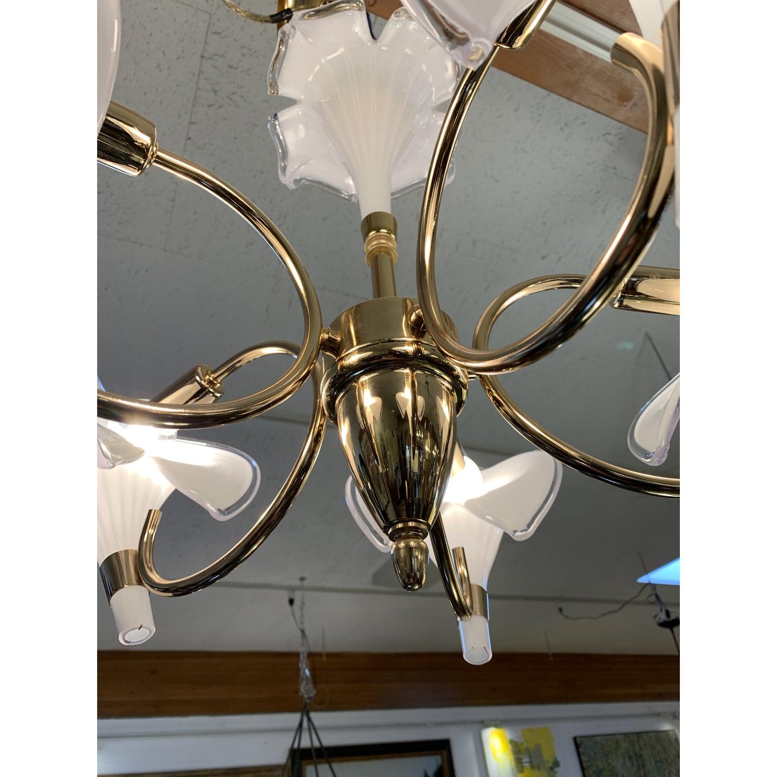 Other 1970s Franco Luce Murano Glass Cala 5-Lily Chandelier For Sale