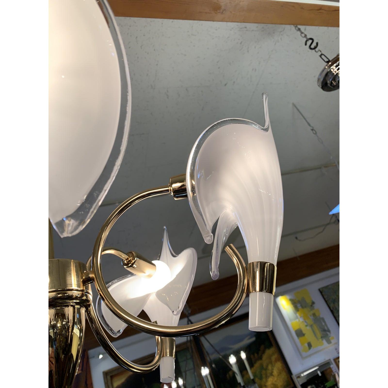 Late 20th Century 1970s Franco Luce Murano Glass Cala 5-Lily Chandelier For Sale