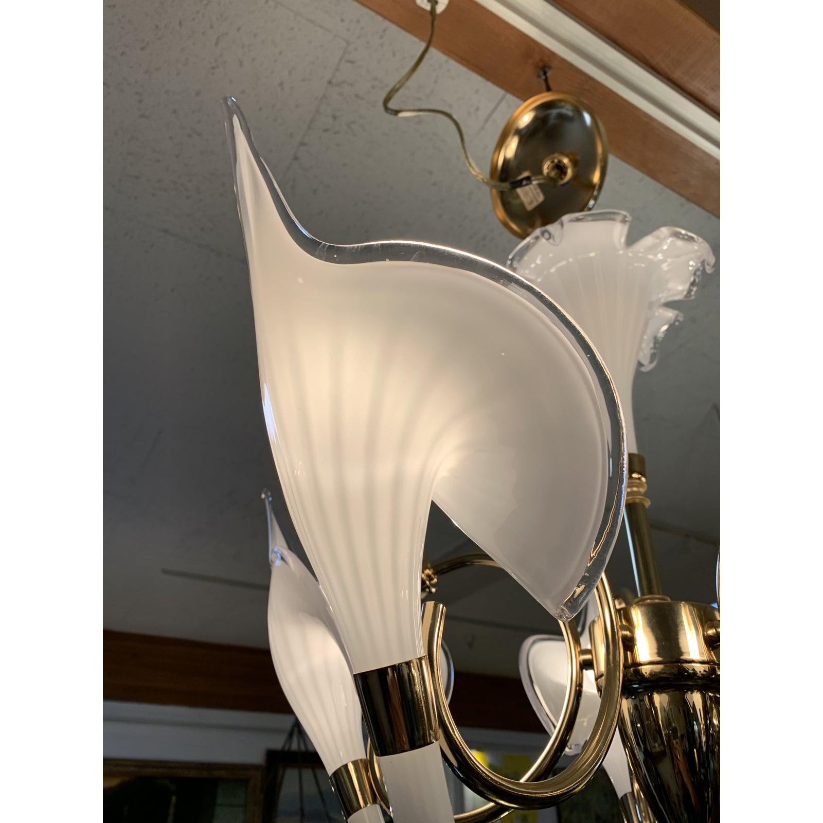 1970s Franco Luce Murano Glass Cala 5-Lily Chandelier For Sale 1