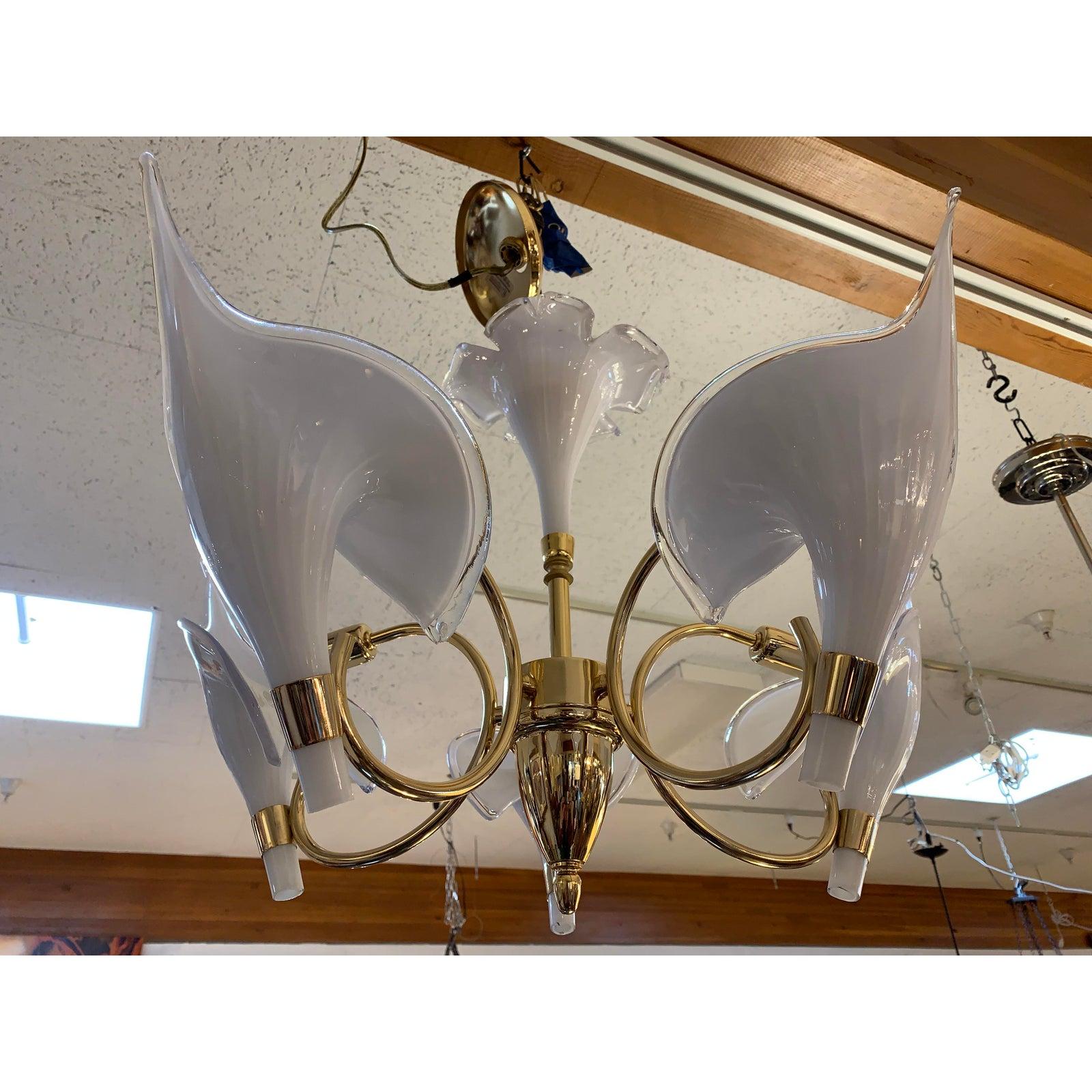 1970s Franco Luce Murano Glass Cala 5-Lily Chandelier For Sale 2