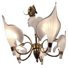 1970s Franco Luce Murano Glass Cala 5-Lily Chandelier