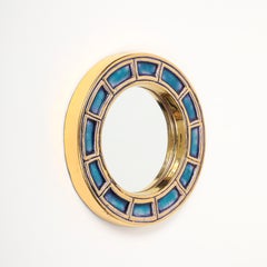 François Lembo Spiegel, Keramik, Blau, Gold, Geometrisch, Rund, Signiert