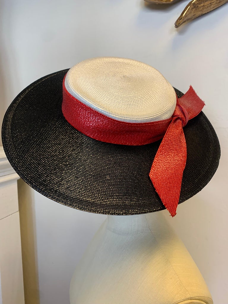 1970s Frank Olive Wide Brim Fedora in Black and White w Red  display picture 3