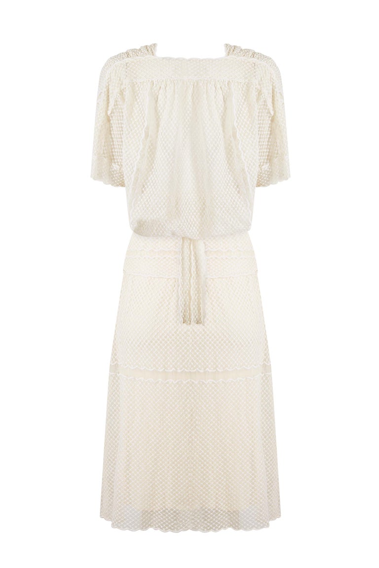 1970s Frank Usher Cream Ivory Lace Dress With Matching Bolero For Sale ...