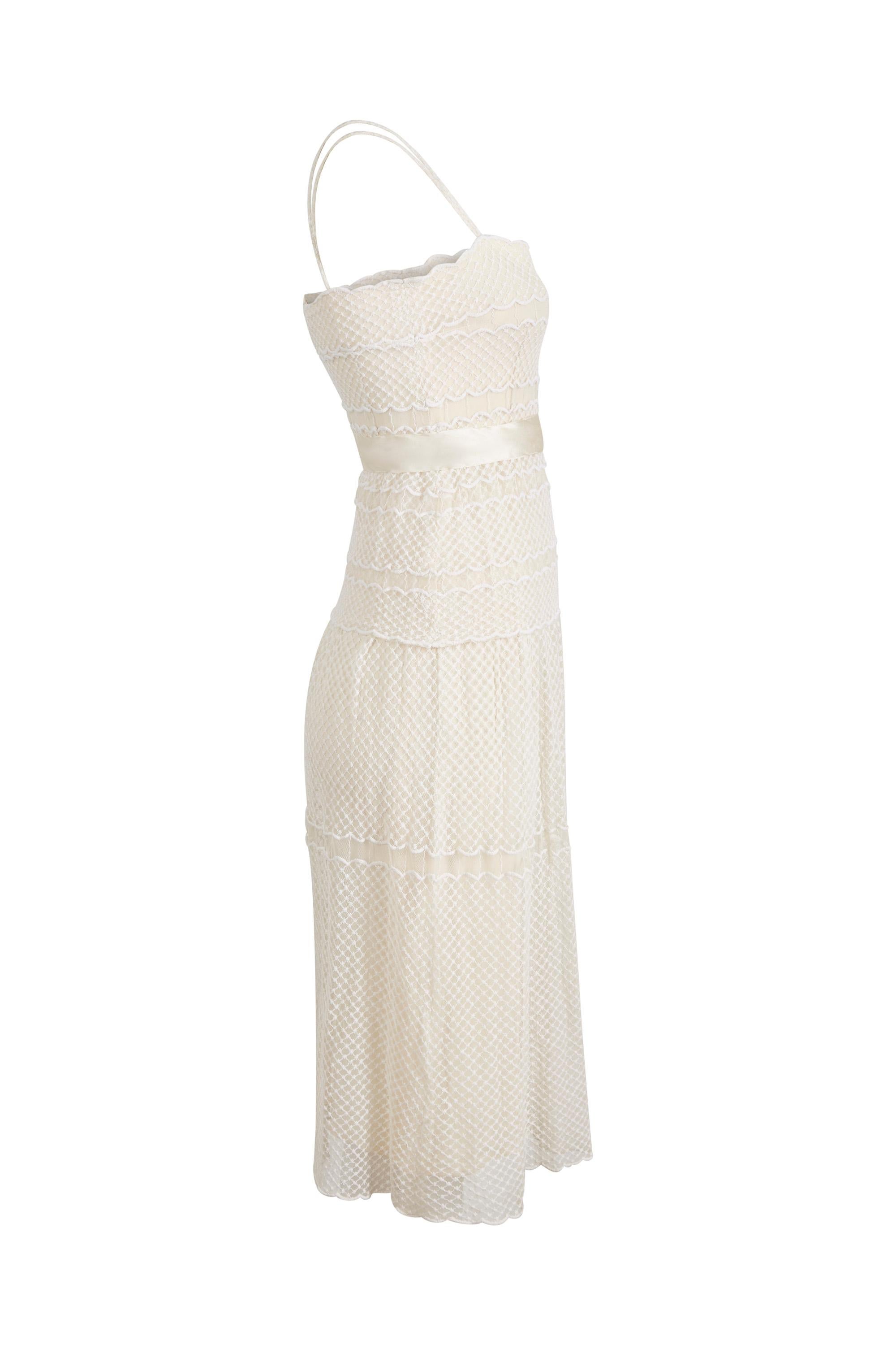 1970s Frank Usher Cream Lace Dress With Bolero In Excellent Condition For Sale In London, GB