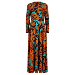 Vintage 1970s Frank Usher Psychedelic Leaf Print Maxi Dress