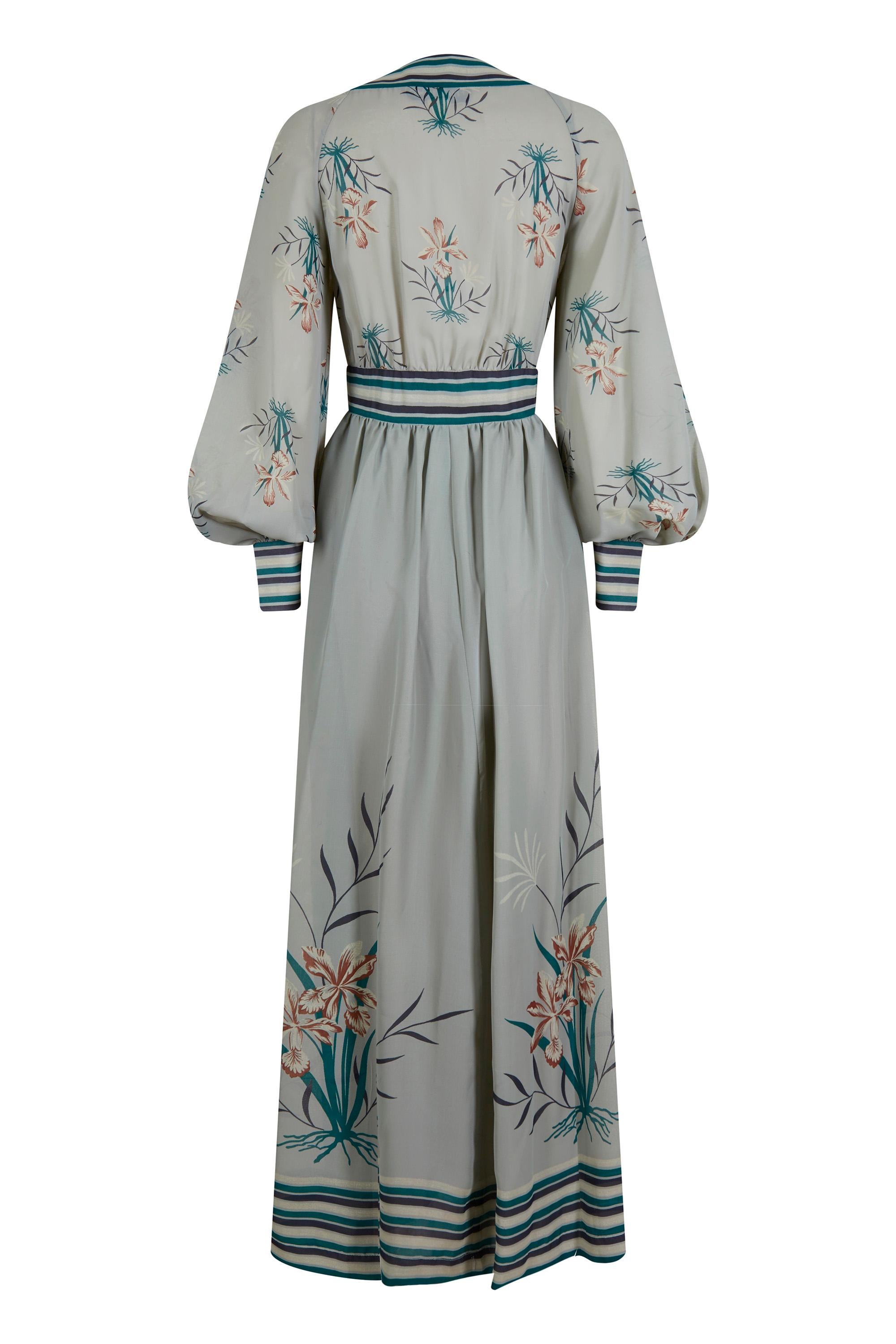 Gray 1970s Frank Usher Seafoam Chiffon Maxi Dress