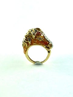 1970s  Frascarolo Yellow Gold, Enamel, Ruby and Diamond Horse Ring