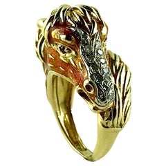 1970s  Frascarolo Yellow Gold, Enamel, Ruby and Diamond Horse Ring