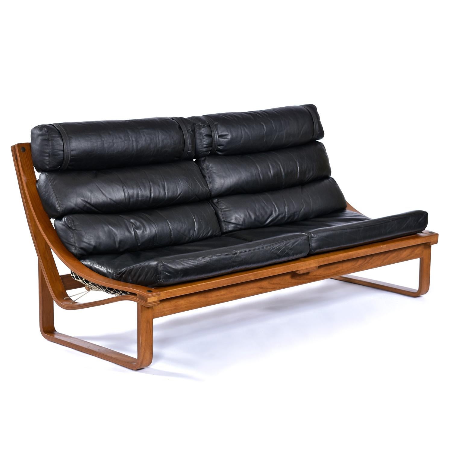 1970's Fred Lowen For Tessa Black Leather and Teak T4 Living Room Group