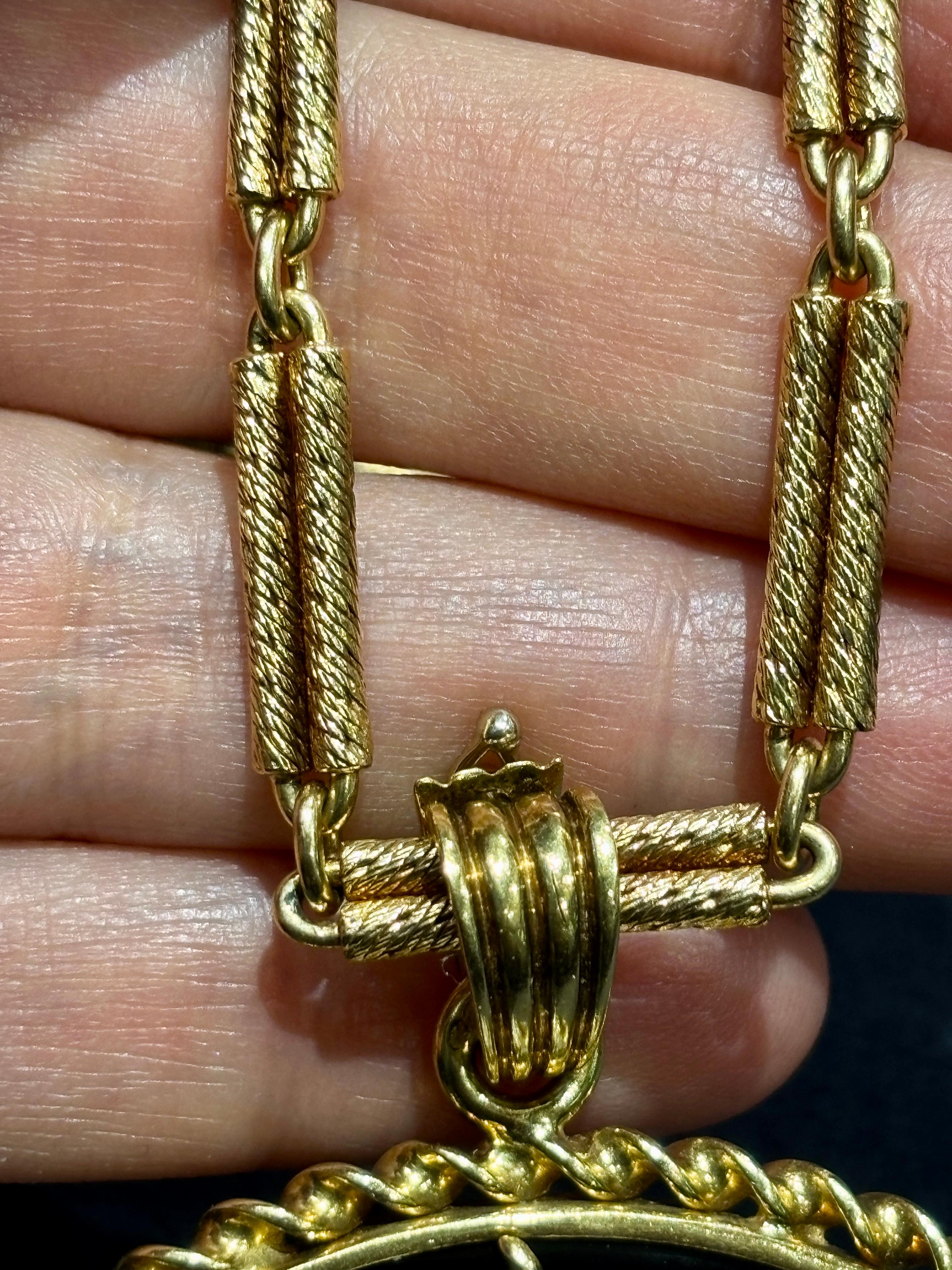 Women's or Men's 1970's Fred Paris 18k gold, onyx, coral and diamond sautoire For Sale