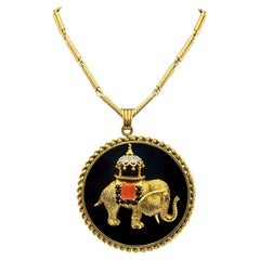 1970's Fred Paris 18k gold, onyx, coral and diamond sautoire