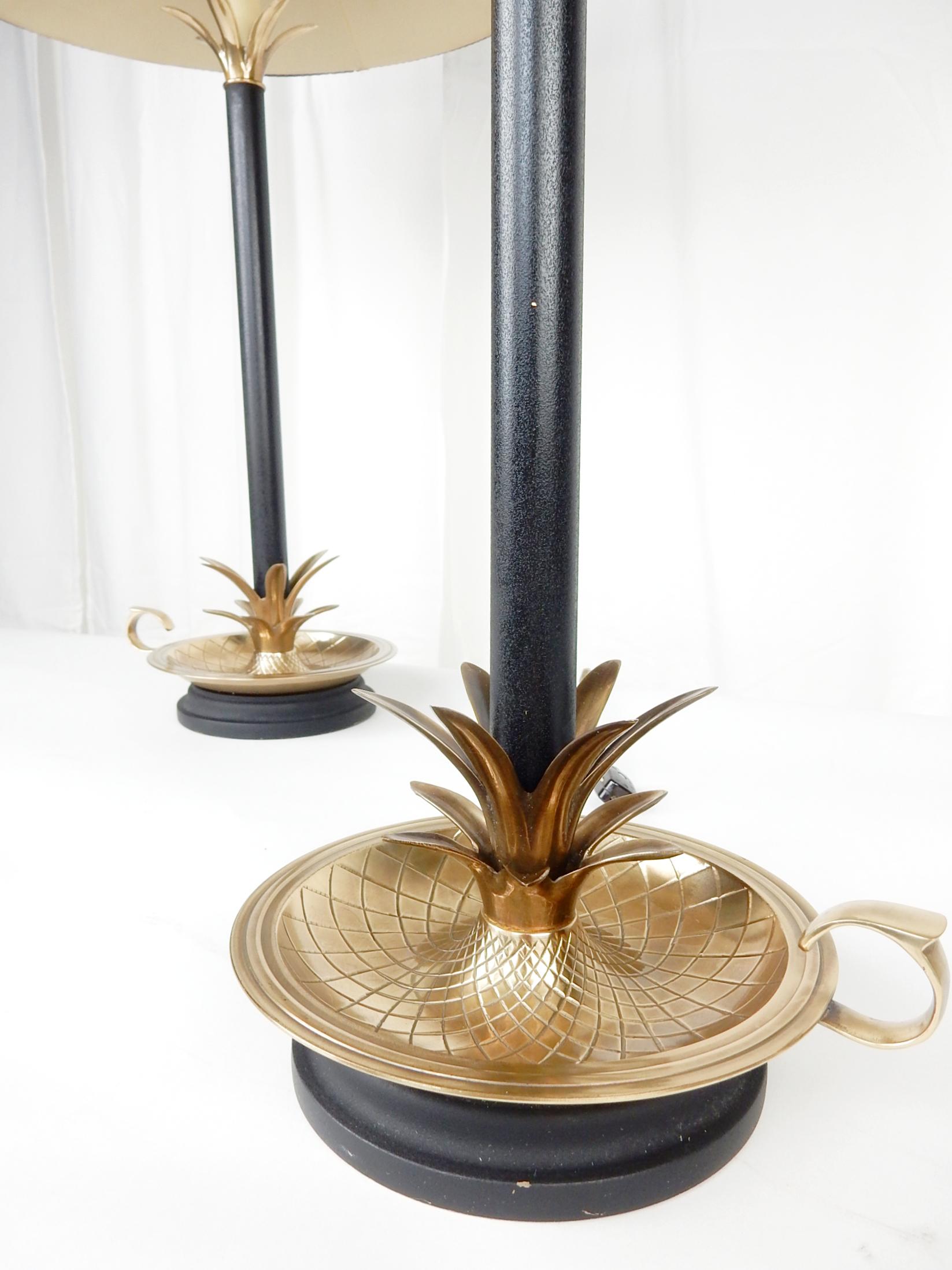Rare pair of brass pineapple table lamps by Frederick Cooper of Chicago circa 1970s.
This pair is in excellent condition including their original cloth shades.
Both in perfect working condition.
