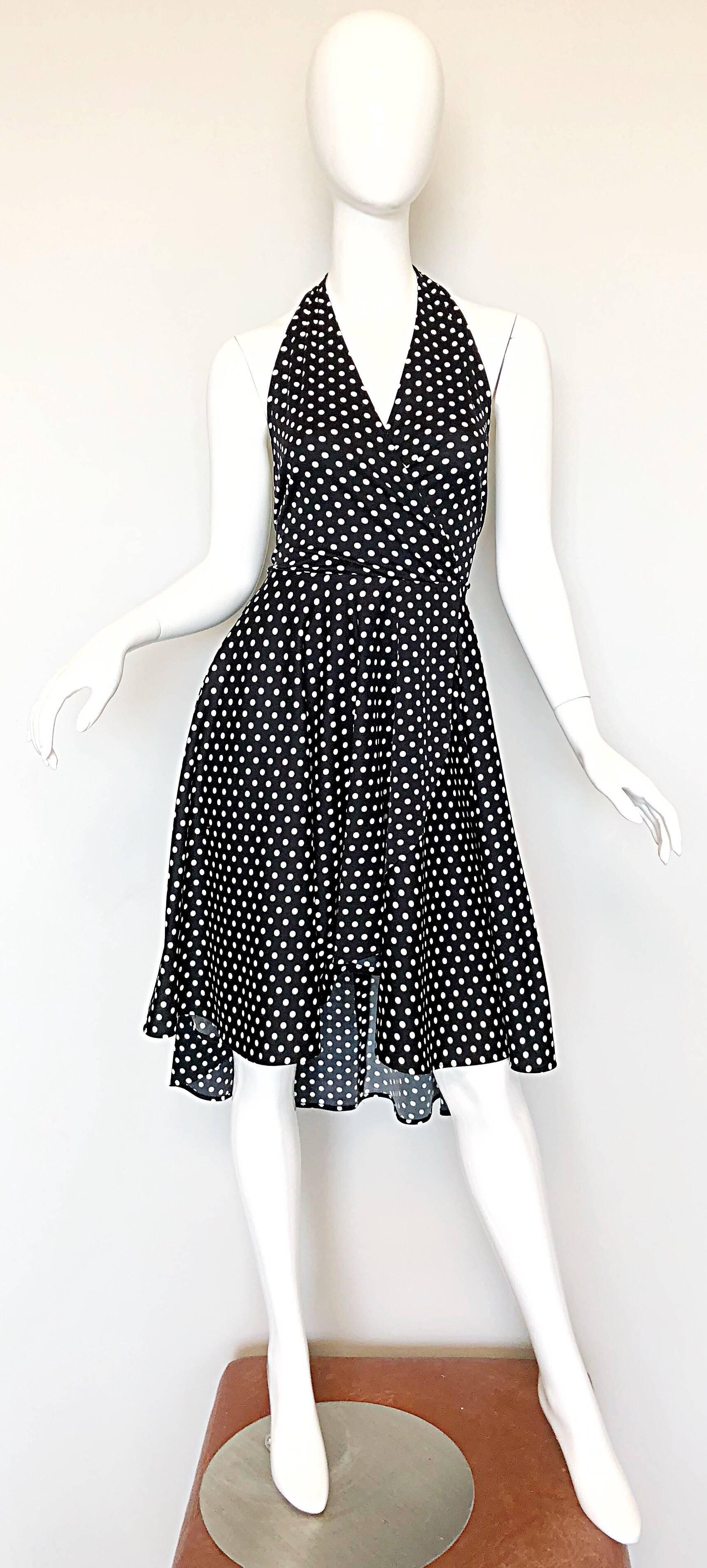 1970s Frederick's of Hollywood Black and White Polka Dot Vintage Halter Dress 3