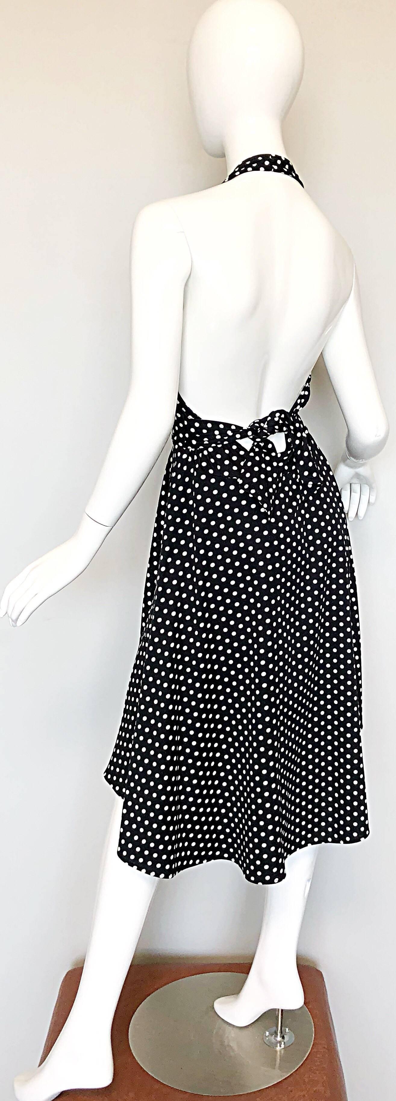 1970s Frederick's of Hollywood Black and White Polka Dot Vintage Halter Dress In Excellent Condition In San Diego, CA