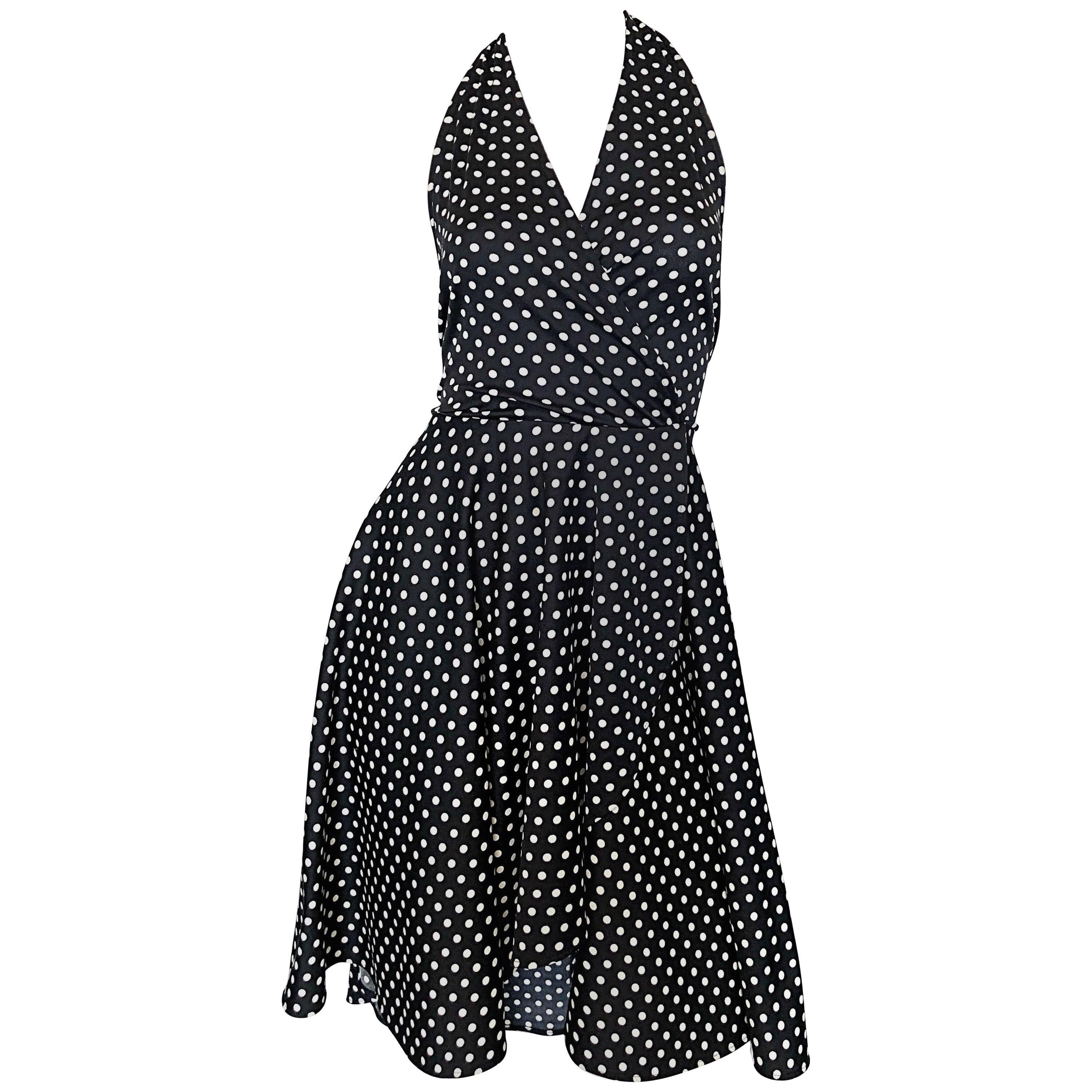 1970s Frederick's of Hollywood Black and White Polka Dot Vintage Halter Dress