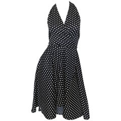 1970s Frederick's of Hollywood Black and White Polka Dot Vintage Halter Dress