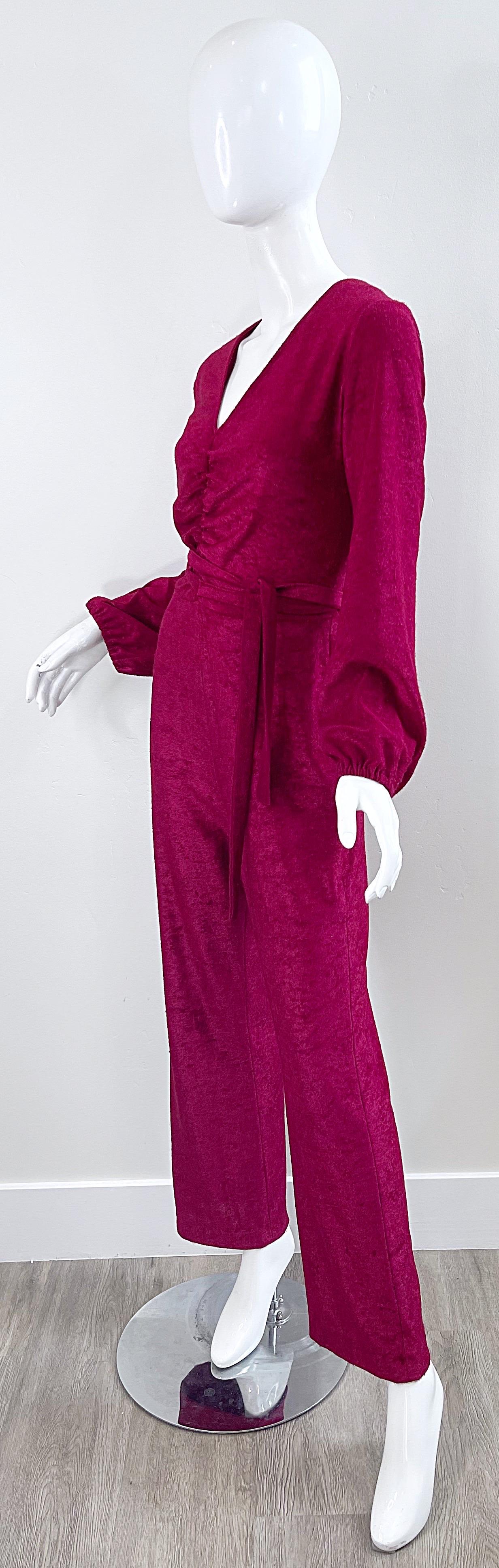 1970s Fredericks of Hollywood Burgundy Terrycloth Velour Vintage 60s Jumpsuit For Sale 6