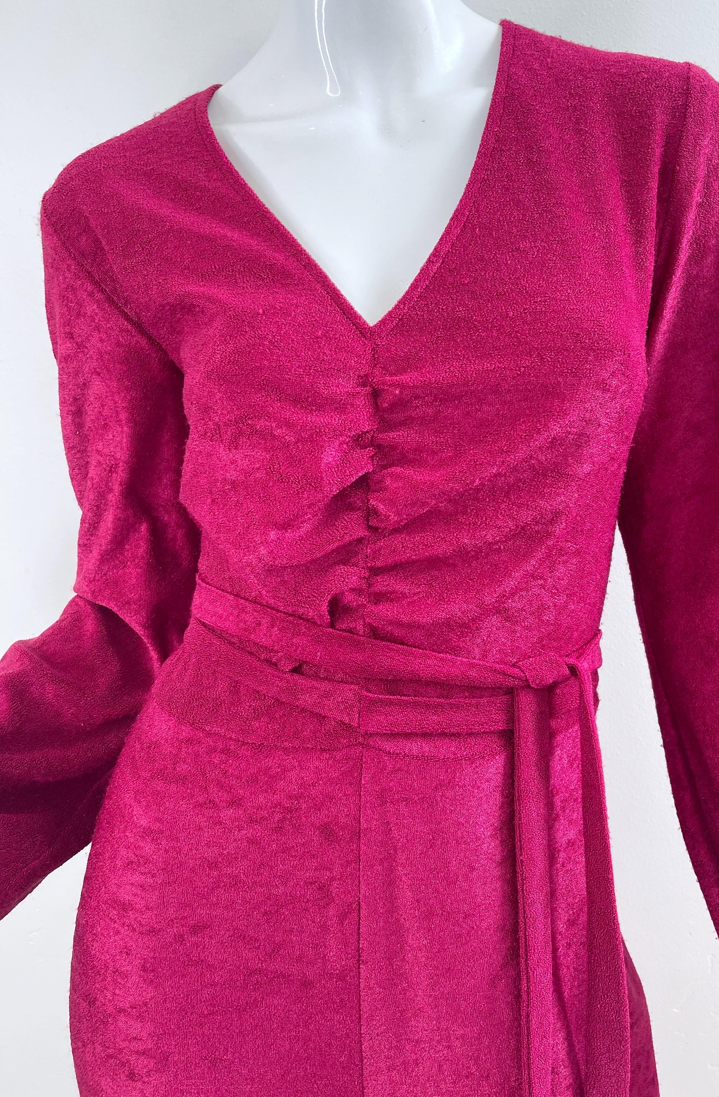 Women's 1970s Fredericks of Hollywood Burgundy Terrycloth Velour Vintage 60s Jumpsuit For Sale