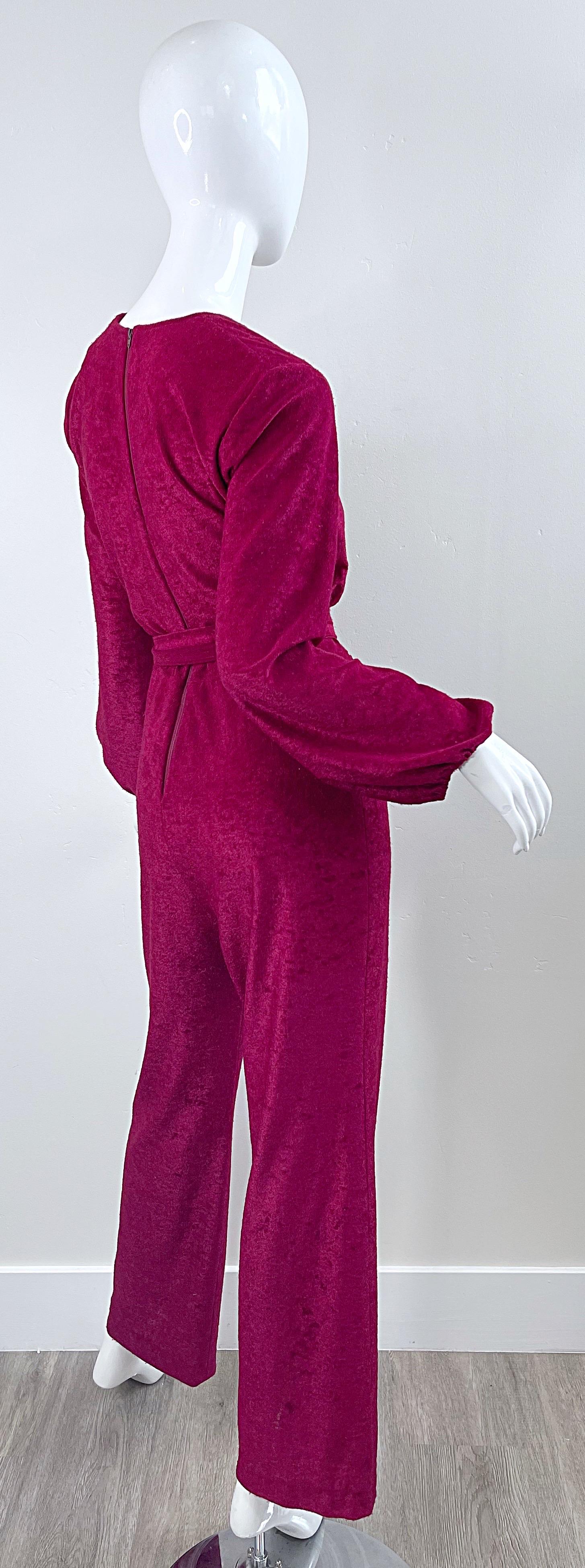 1970s Fredericks of Hollywood Burgundy Terrycloth Velour Vintage 60s Jumpsuit For Sale 1