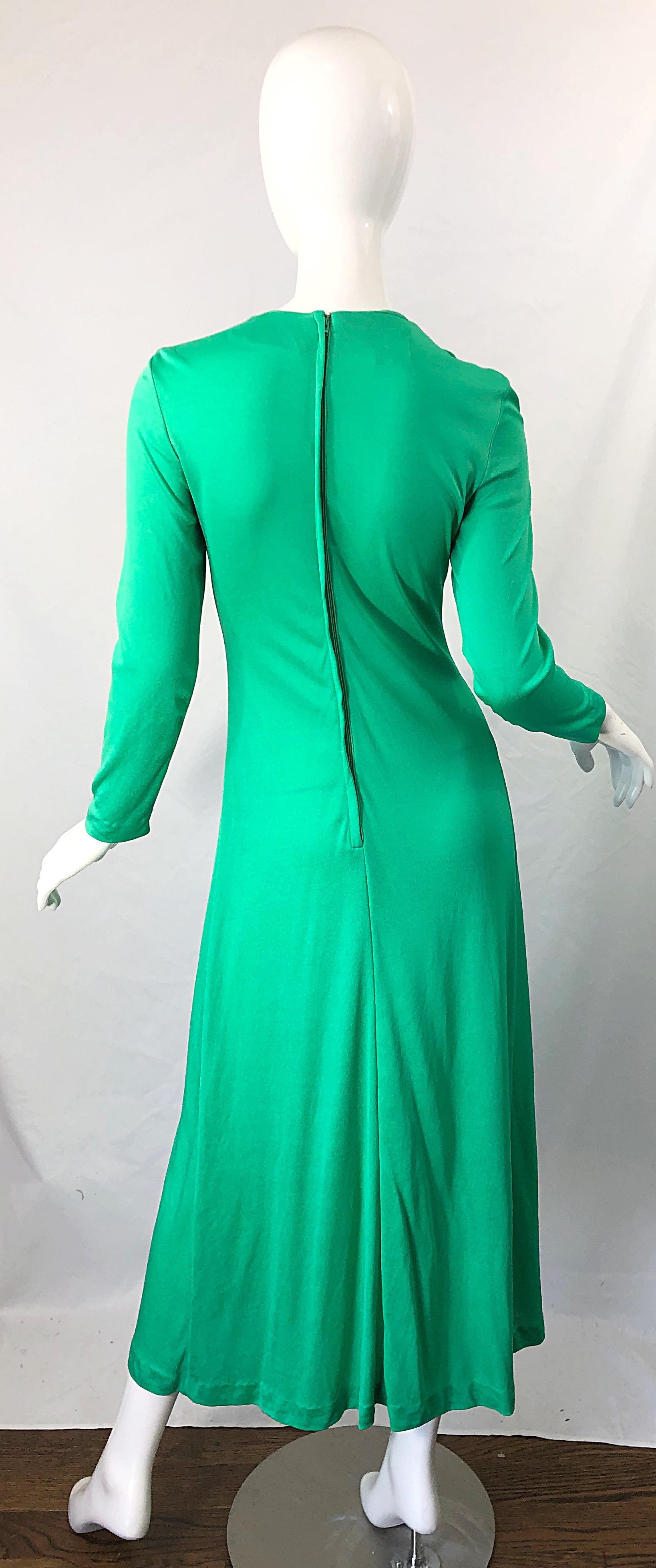 1970s Fredericks of Hollywood Kelly Green Vintage Jersey 70s Maxi Dress For Sale 6