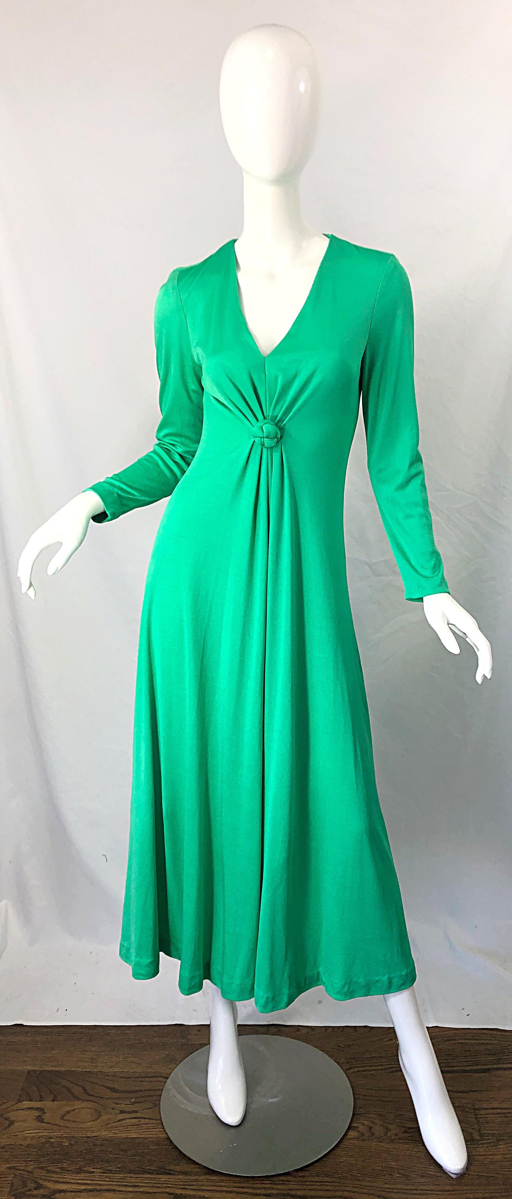 1970s Fredericks of Hollywood Kelly Green Vintage Jersey 70s Maxi Dress For Sale 7